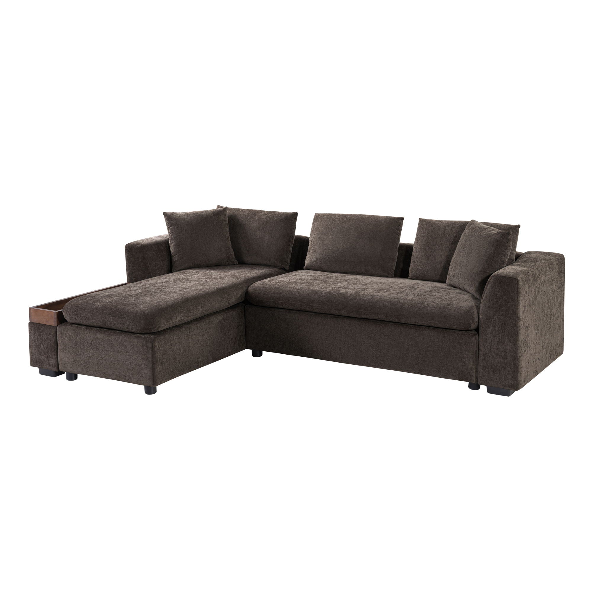 Modern L Shaped Sectional Sofa With Upholstery And Wooden Storage