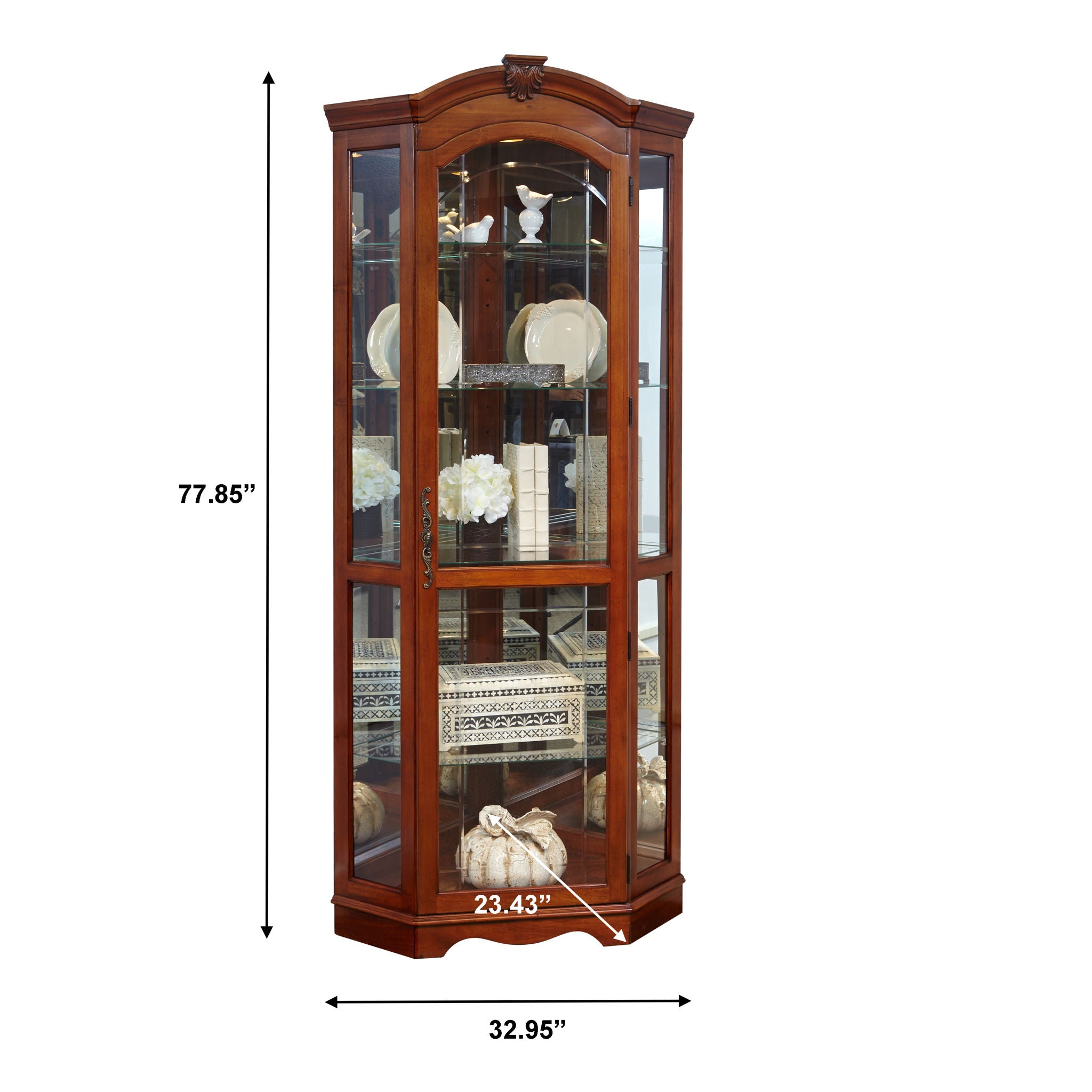 PFC Curios - Mirrored Corner Curio Cabinet - Warm Cherry Brown