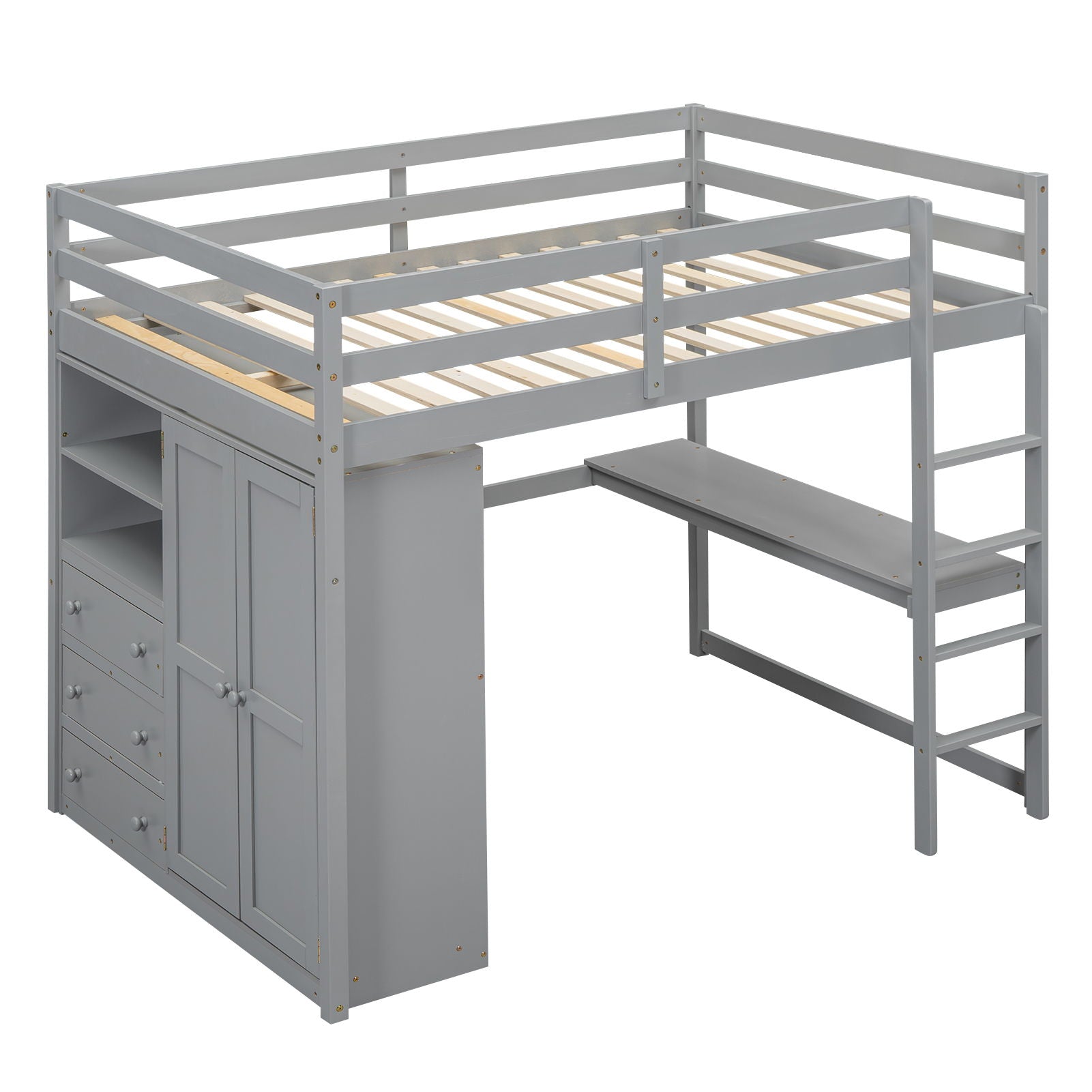 Loft Bed With Built In Wardrobe, Shelves And Drawers