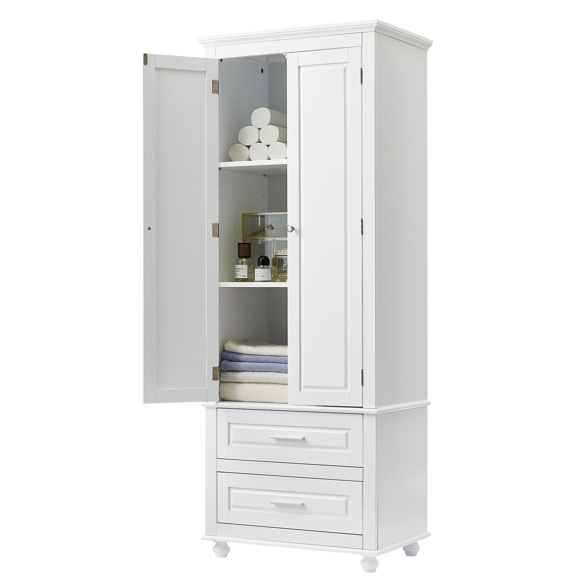Tall Storage Cabinet With 2 Drawers For Bathroom