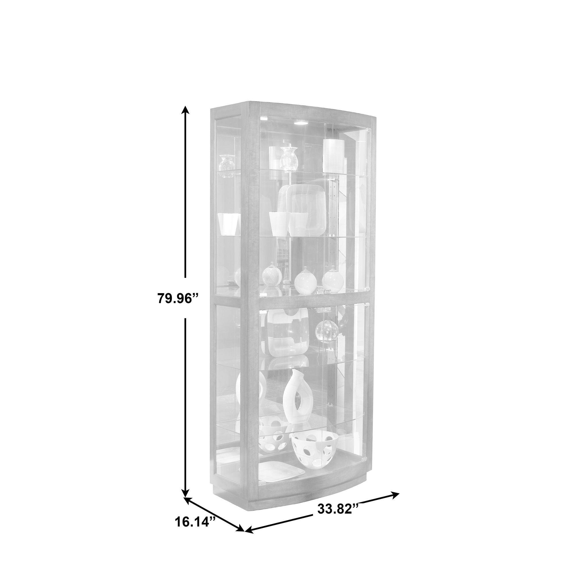 PFC Curios - Curved Front 5 Shelf Curio Cabinet - Mahogany Brown