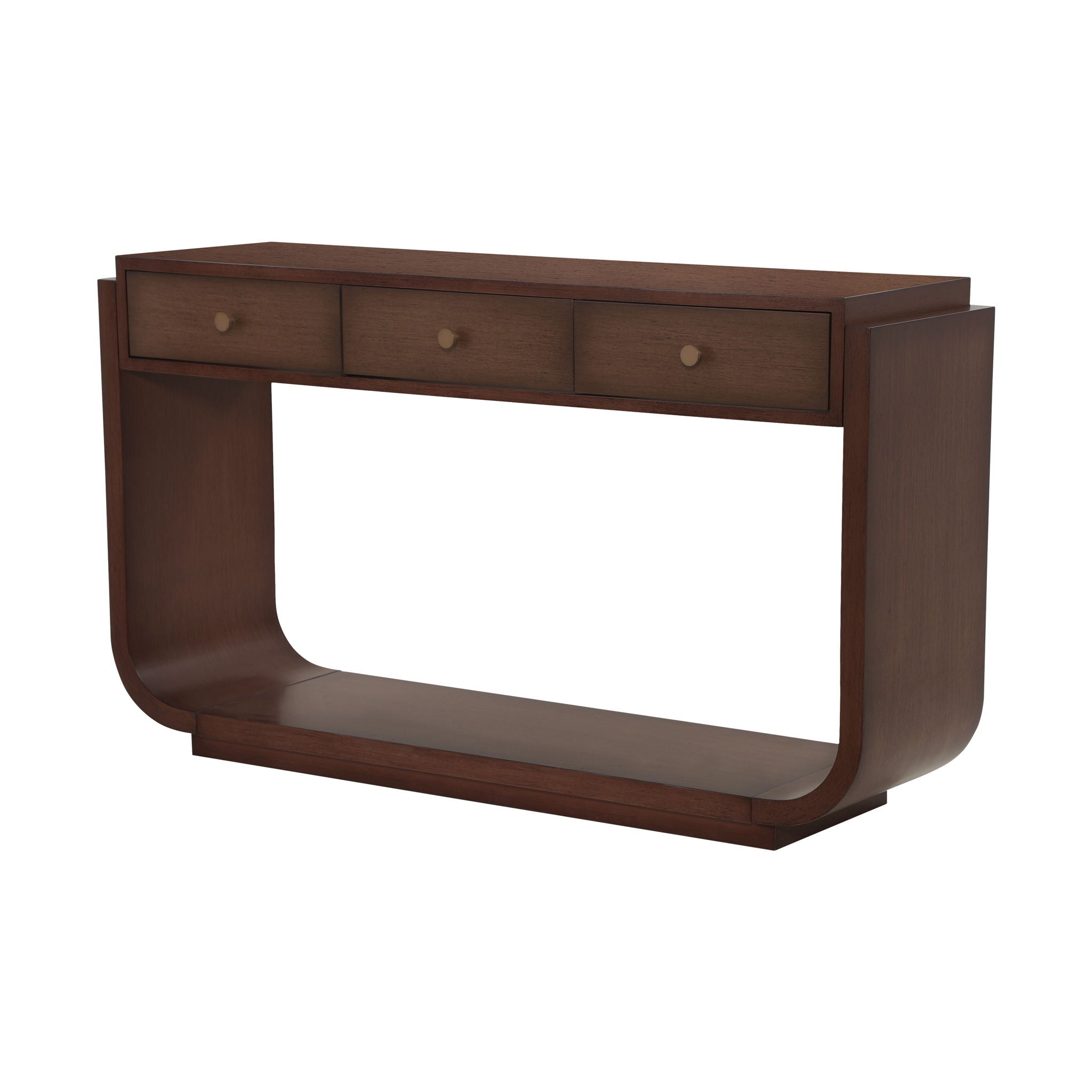 Console Table With 3 Drawers, Display Shelf, Curved Legs - Walnut