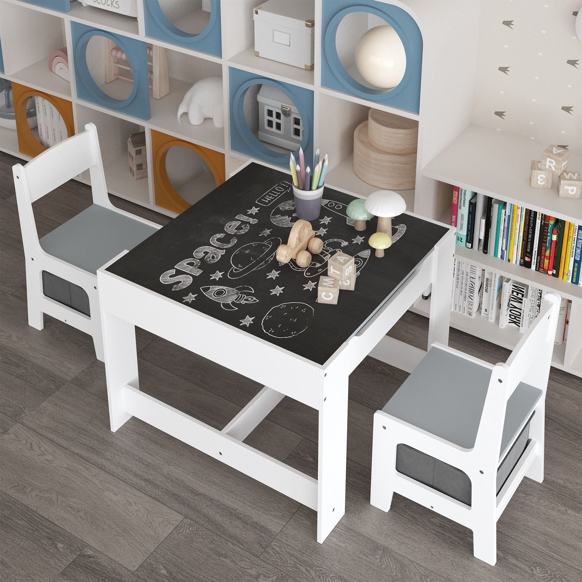 Kids Table And Chair Set, 3 In 1 Activity Table With Storage Drawer For Toddlers Drawing, Reading, Crafts, 2 In 1 Detachable Top - White