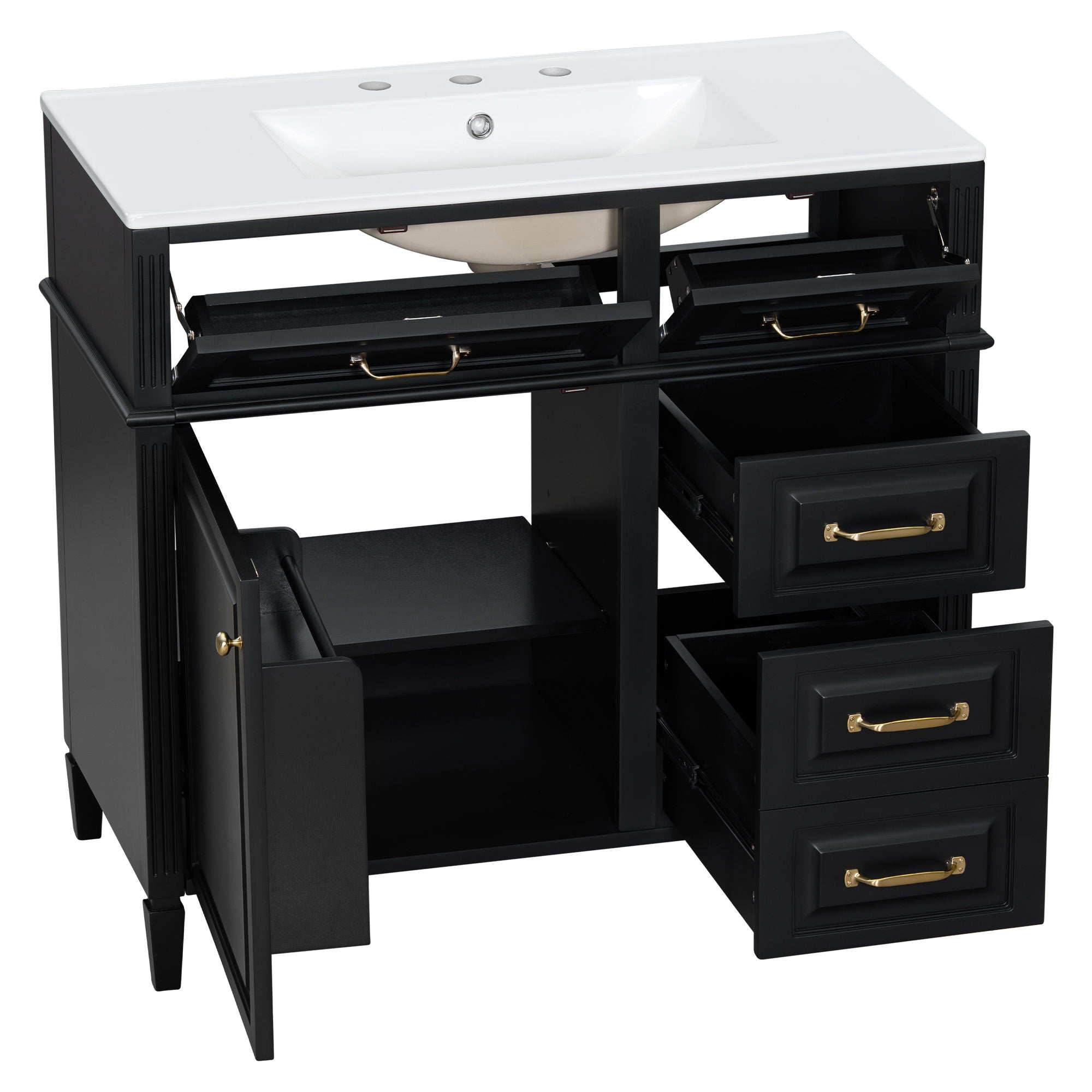 Modern Bathroom Vanity With Sink Top, Flip Drawer Design