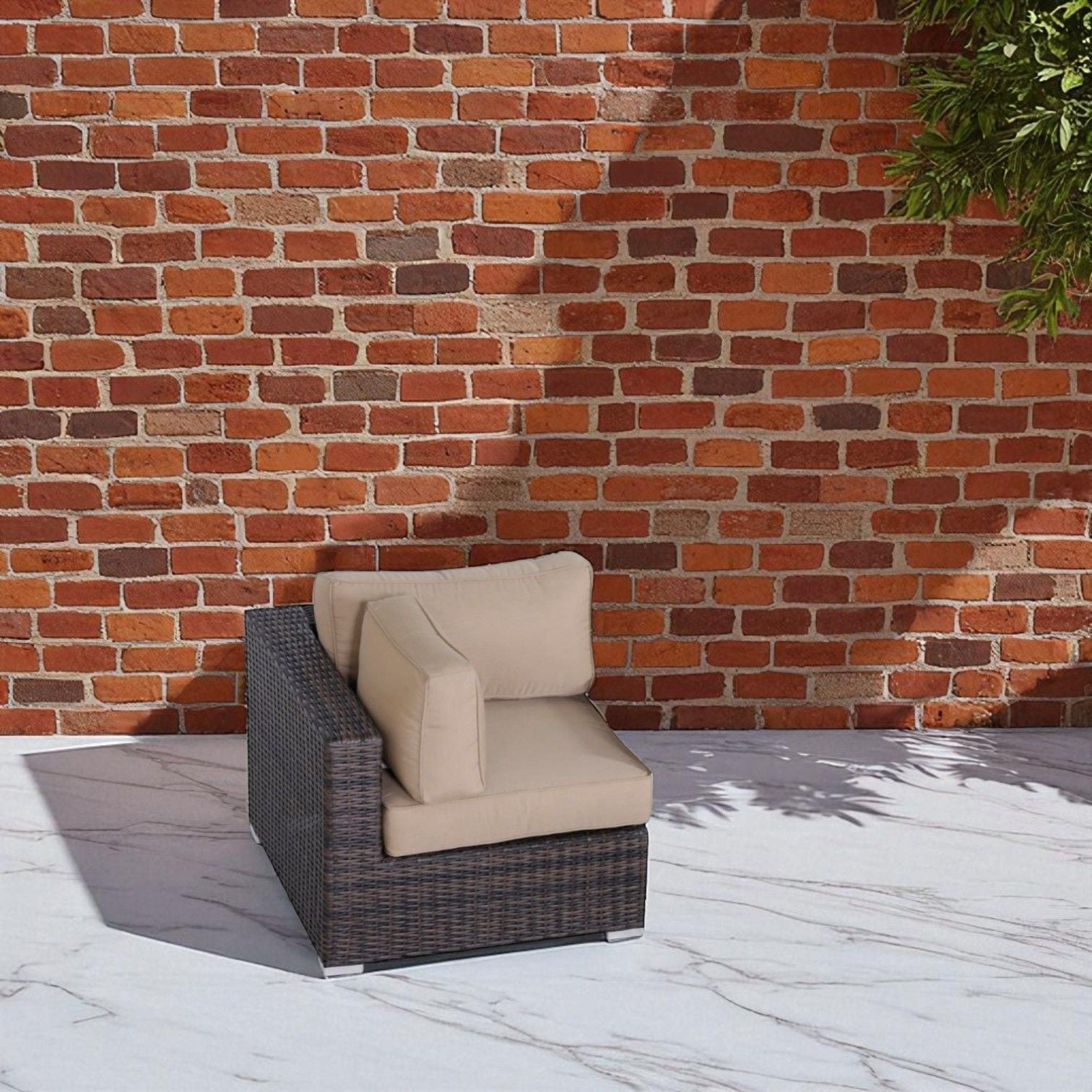 Outdoor 33" Wide Corner Wedge With Cushions - Beige / Brown