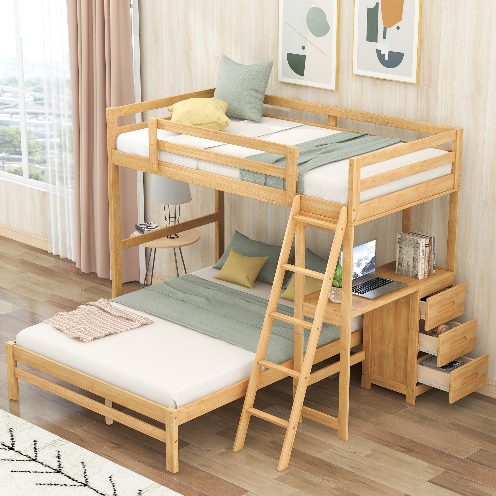 Bunk Bed With Built In Desk And 3 Drawers
