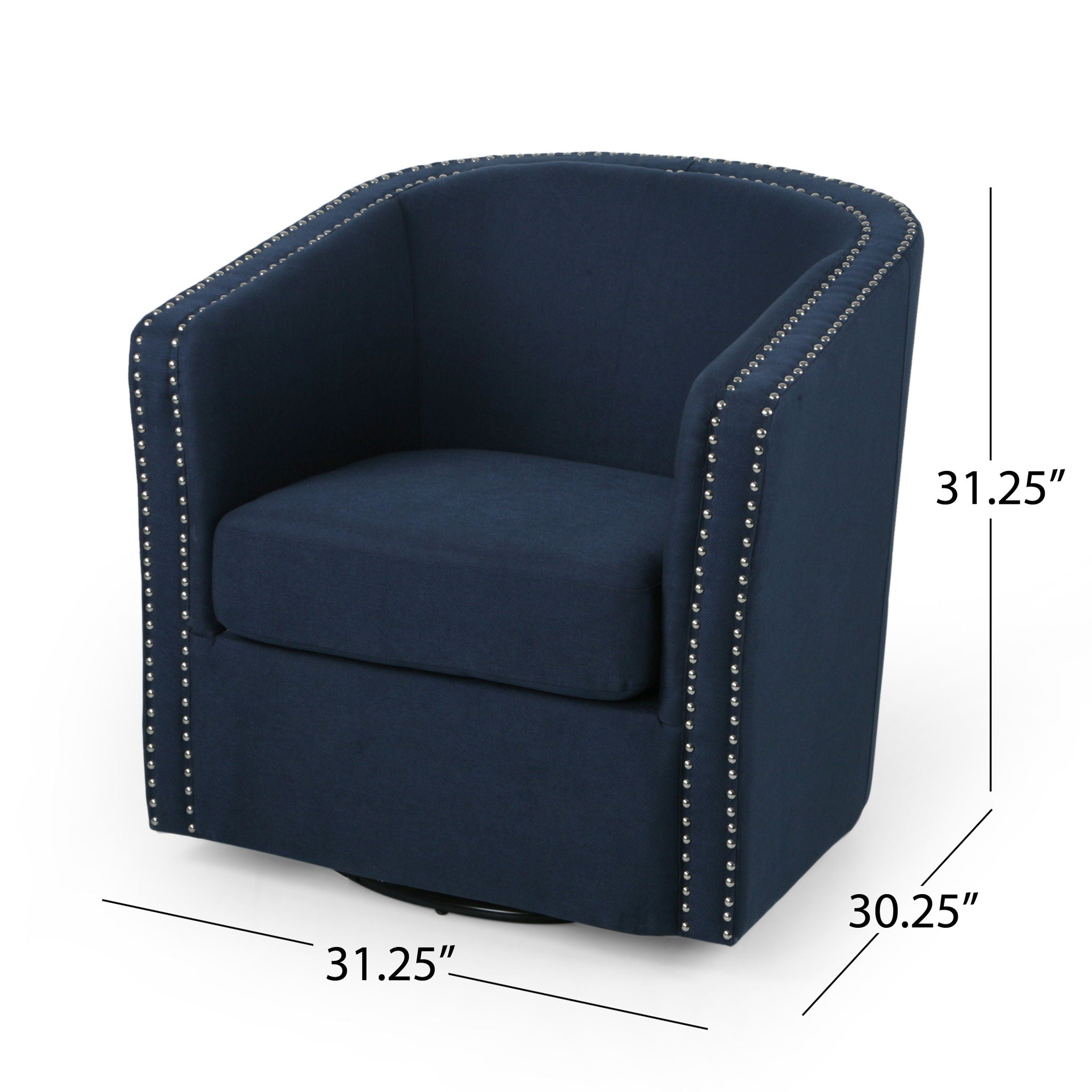 Modern Upholstered Swivel Club Chair With Nailhead Trim