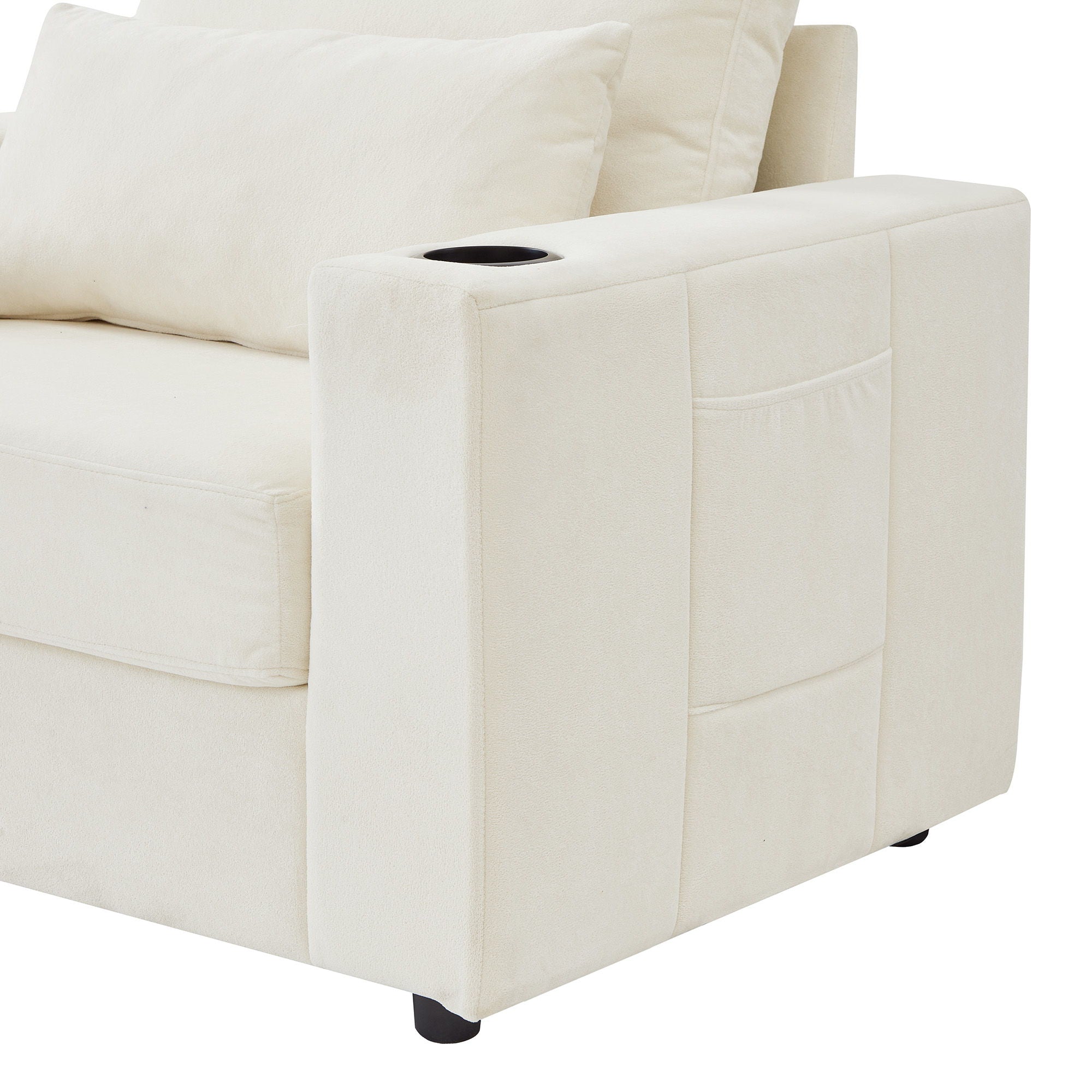 Modern Style Armchair Chaise Lounge Sofa Couch With Movable Storage Ottoman, USB Ports, Cup Holders, Phone Holder, Side Pockets