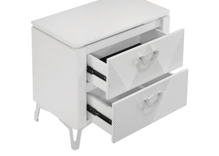 Cassia - 2-Drawer Nightstand Bedside Table - White High Gloss