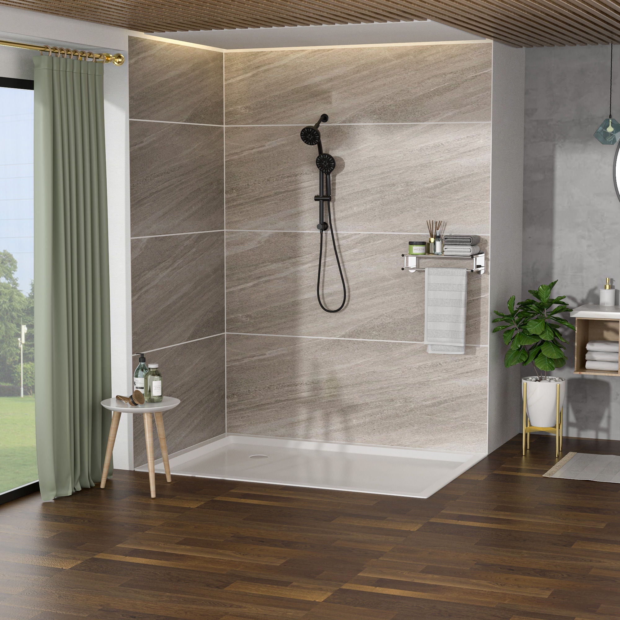 Multi Function Dual Shower Head Shower System With 4.7" Rain Showerhead, 7 Function Hand Shower, Adjustable Slide Bar