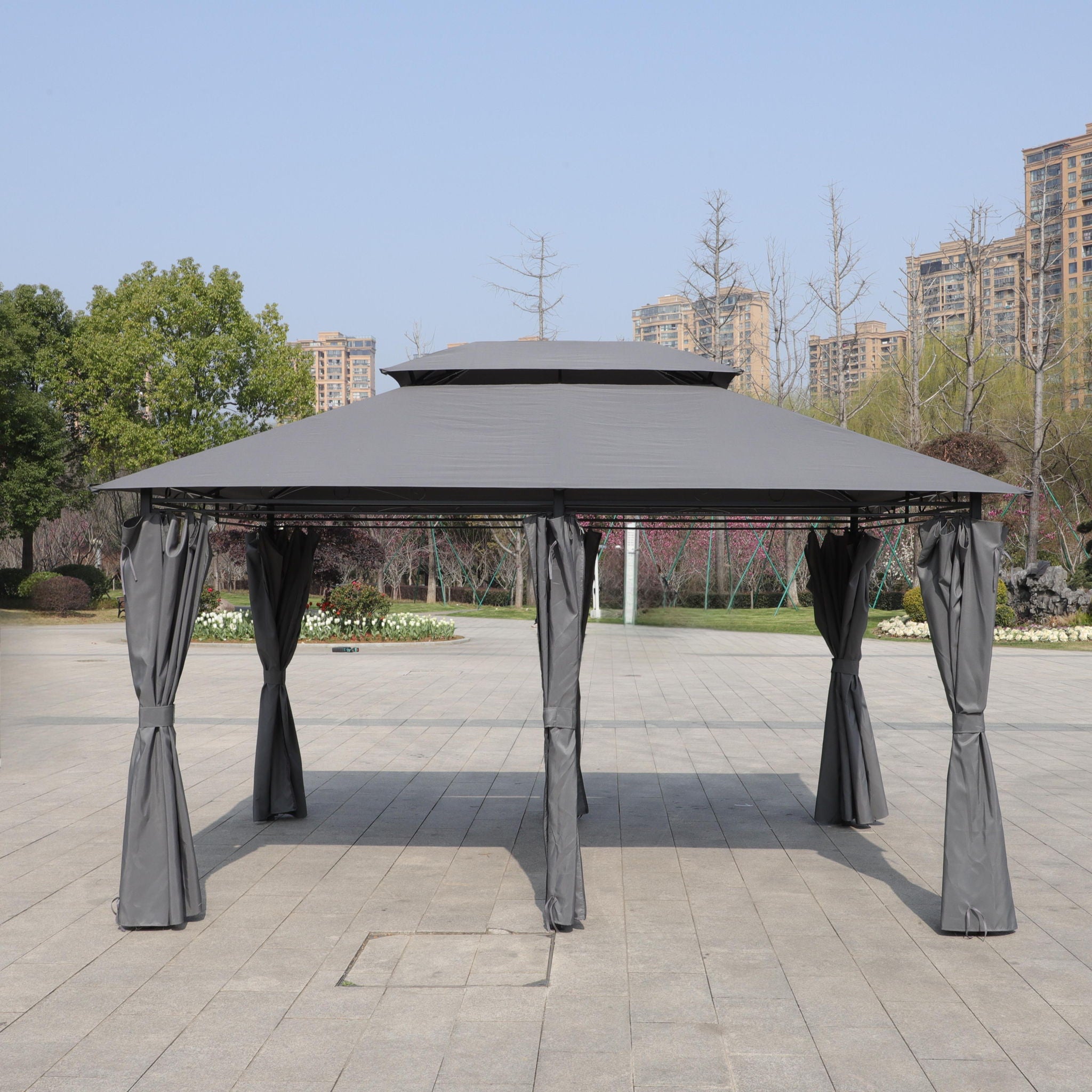 13 0 Ft Outdoor Patio Gazebo Canopy Tent With Ventilated Double Roof And Side Wall (Detachable Curtain Included On All Sides) Suitable For Lawn Garden Backyard And Deck - Gray