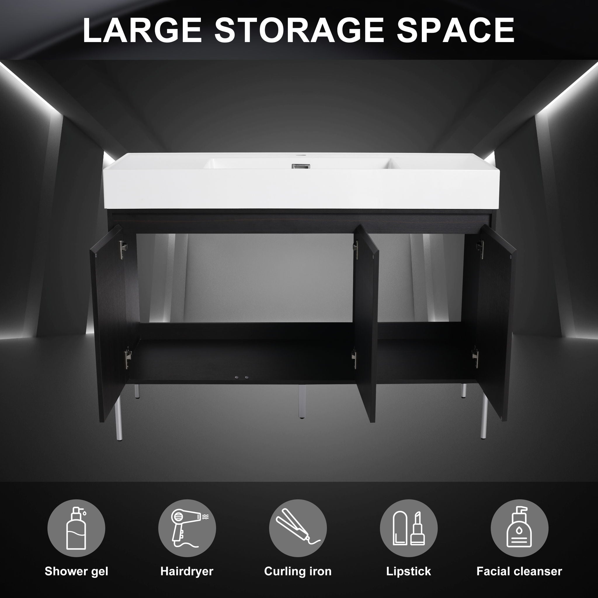 Freestanding Bathroom Vanity With Resin Sink And Storage Cabinet