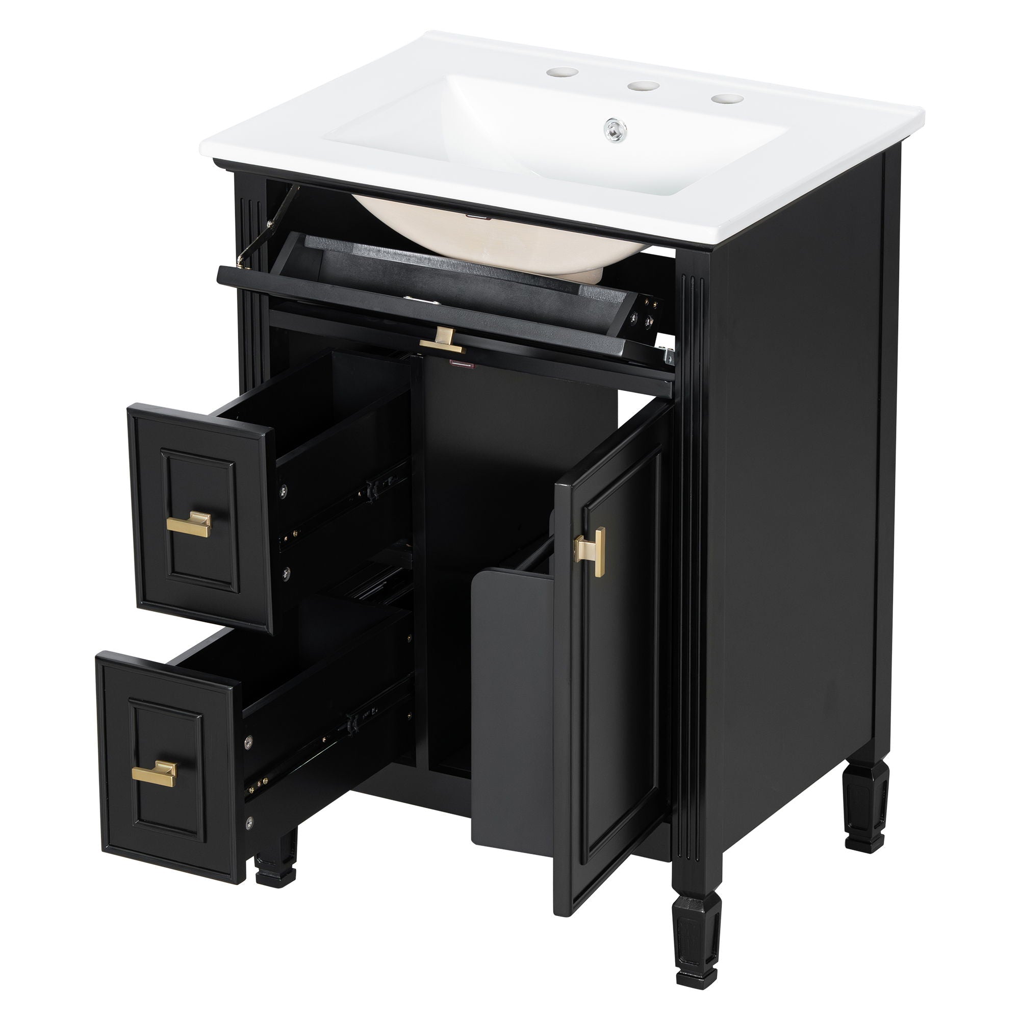 Modern Bathroom Vanity With Sink, Flip Drawer, 2 Drawers, Adjustable Shelf
