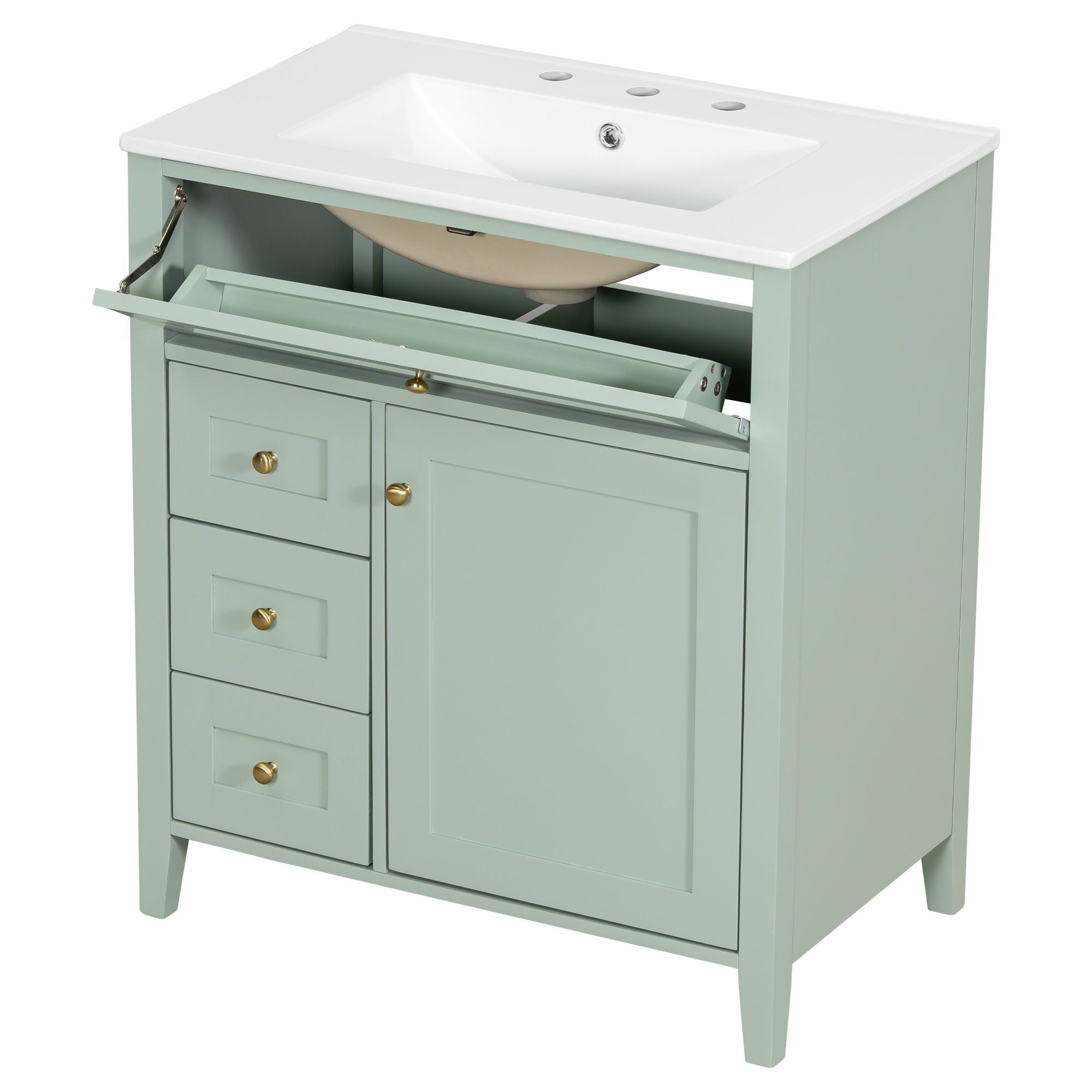 Modern Bathroom Vanity With Sink, 3 Drawers And Adjustable Shelf