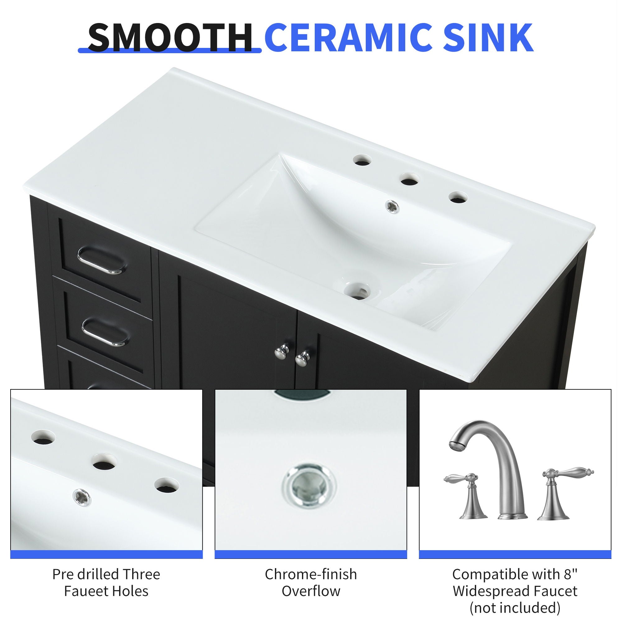 Modern Bathroom Vanity With Sink Top, 2 Doors And 2 Drawers