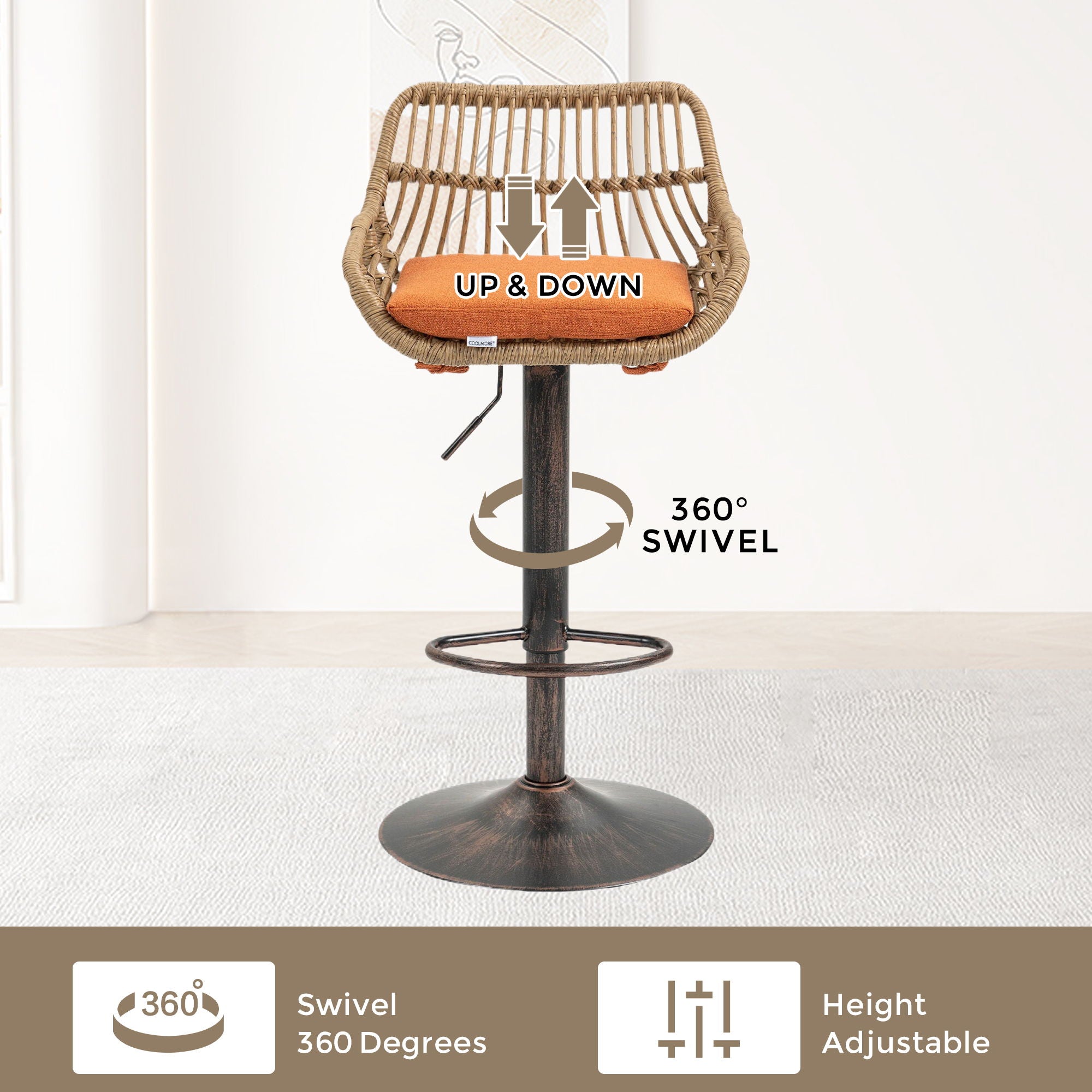 Modern Swivel Bar Stools Adjustable Counter Chairs With Footrest (Set of 2)