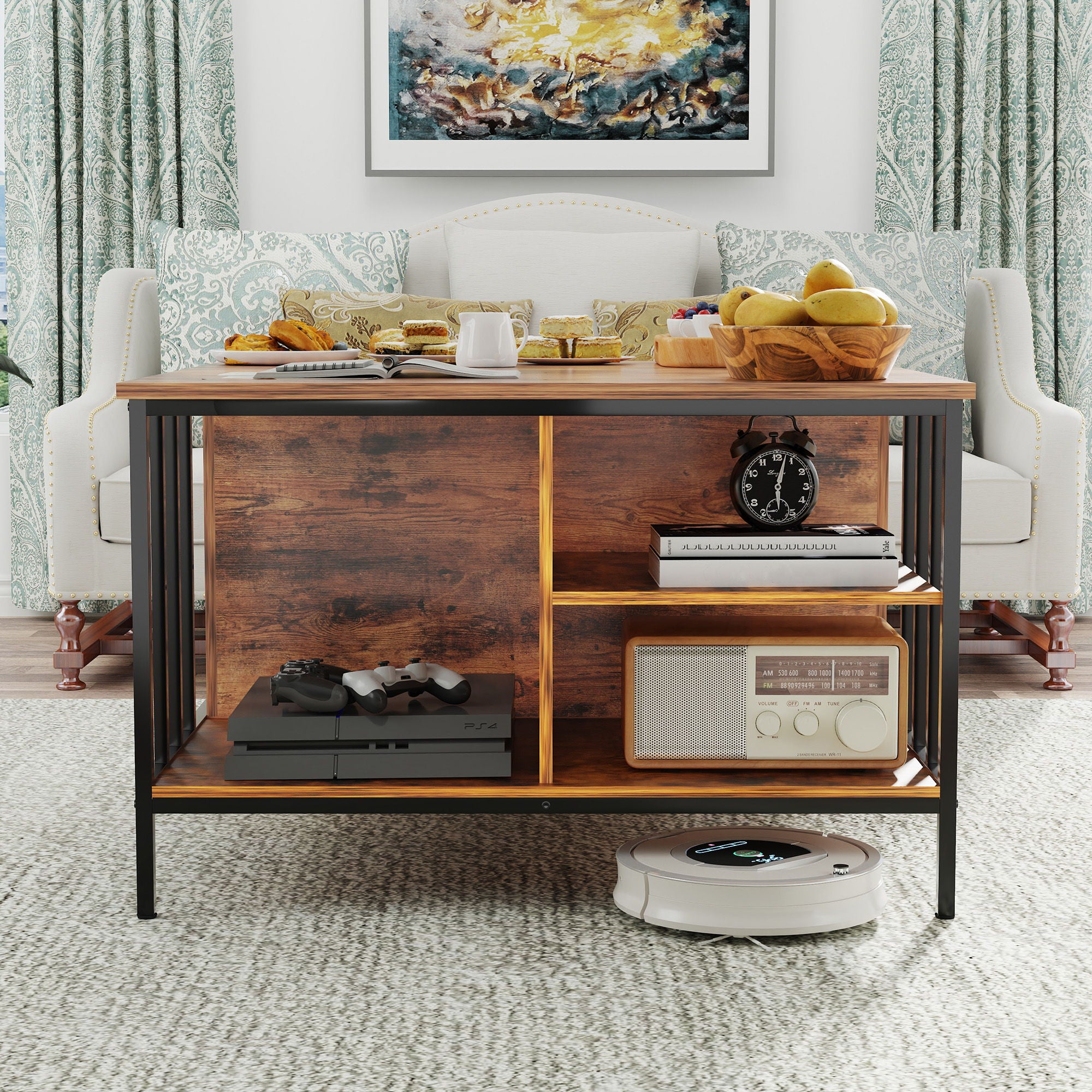 Lift Top Coffee Table With Storage, Adjustable Height Living Room - Black / Brown