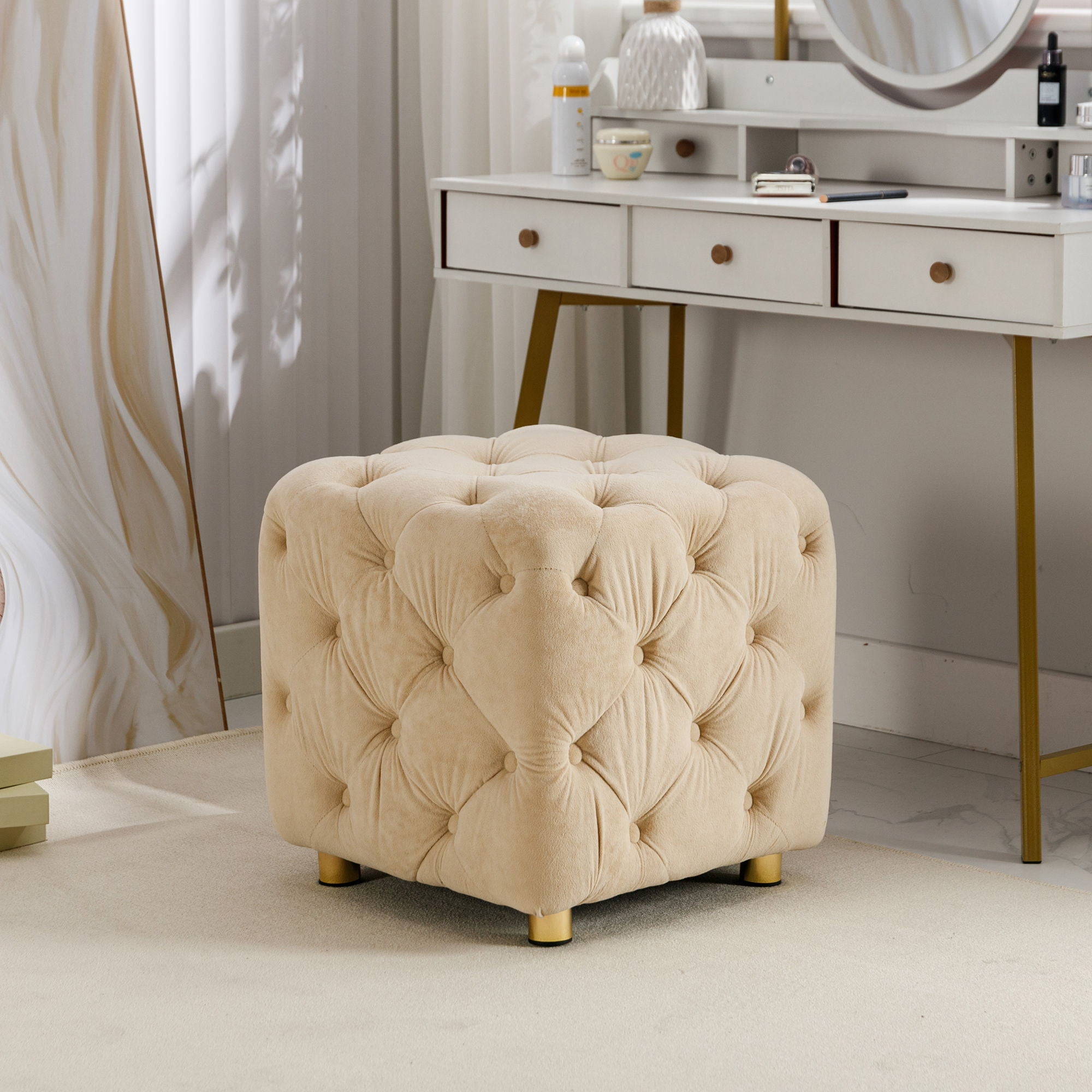 Modern Upholstered Ottoman, Exquisite Small End Table, Soft Foot Stool, Dressing Makeup Chair, Comfortable Seat For Living Room, Bedroom, Entrance