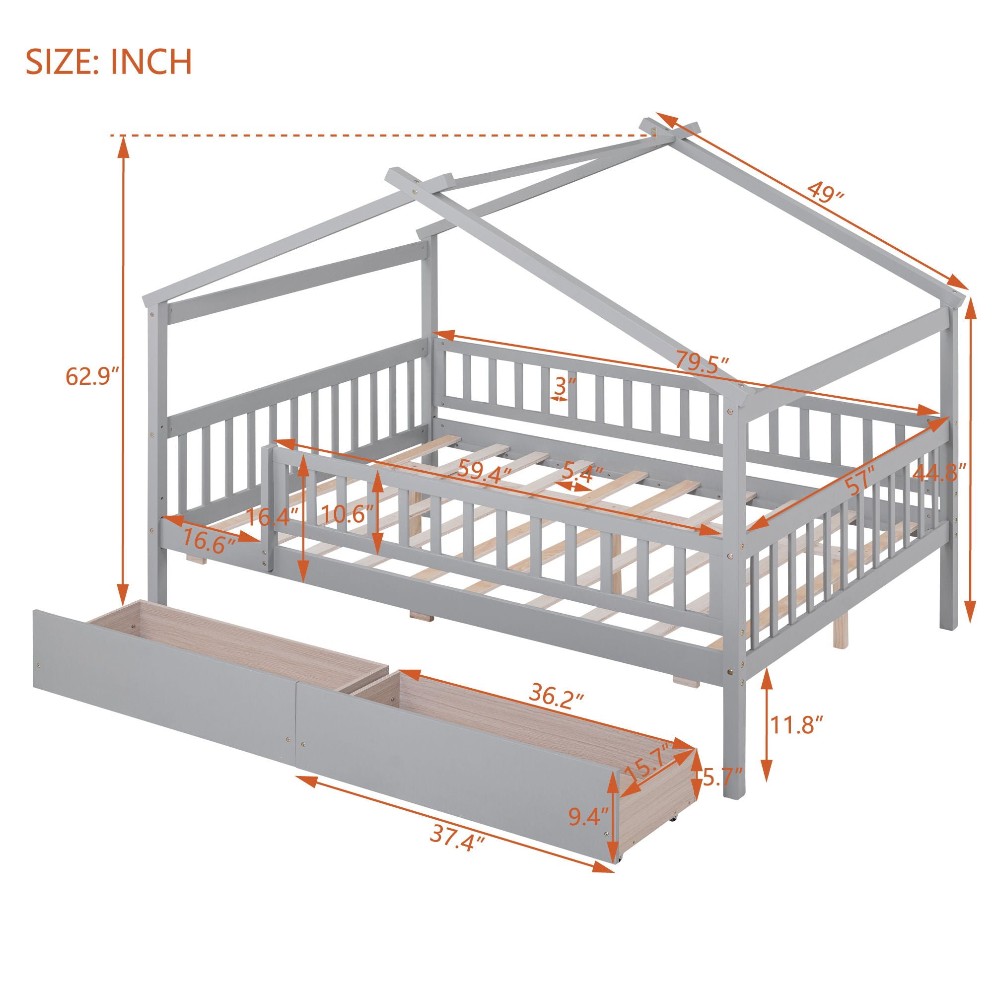 House Bed With 2 Drawers