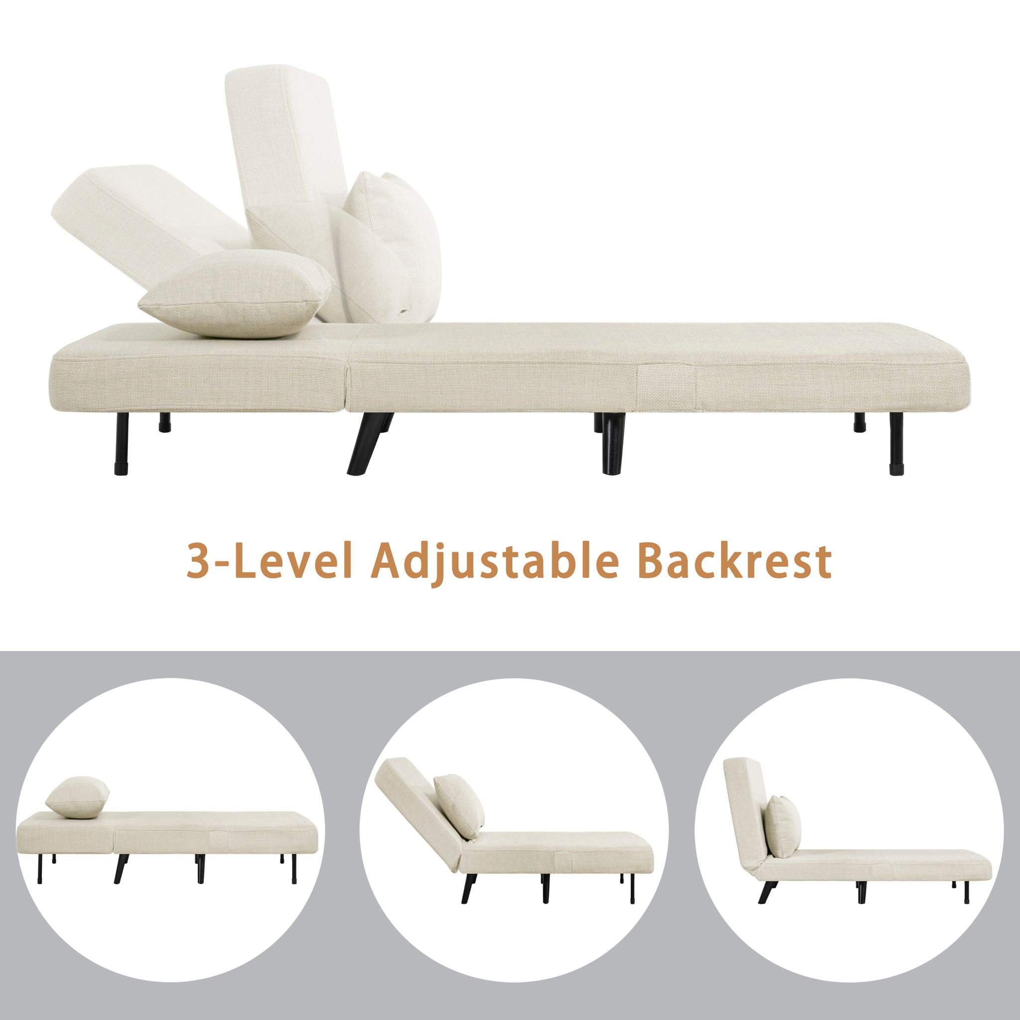 3 In 1 Foldable Chaise Lounge With Adjustable Backrest
