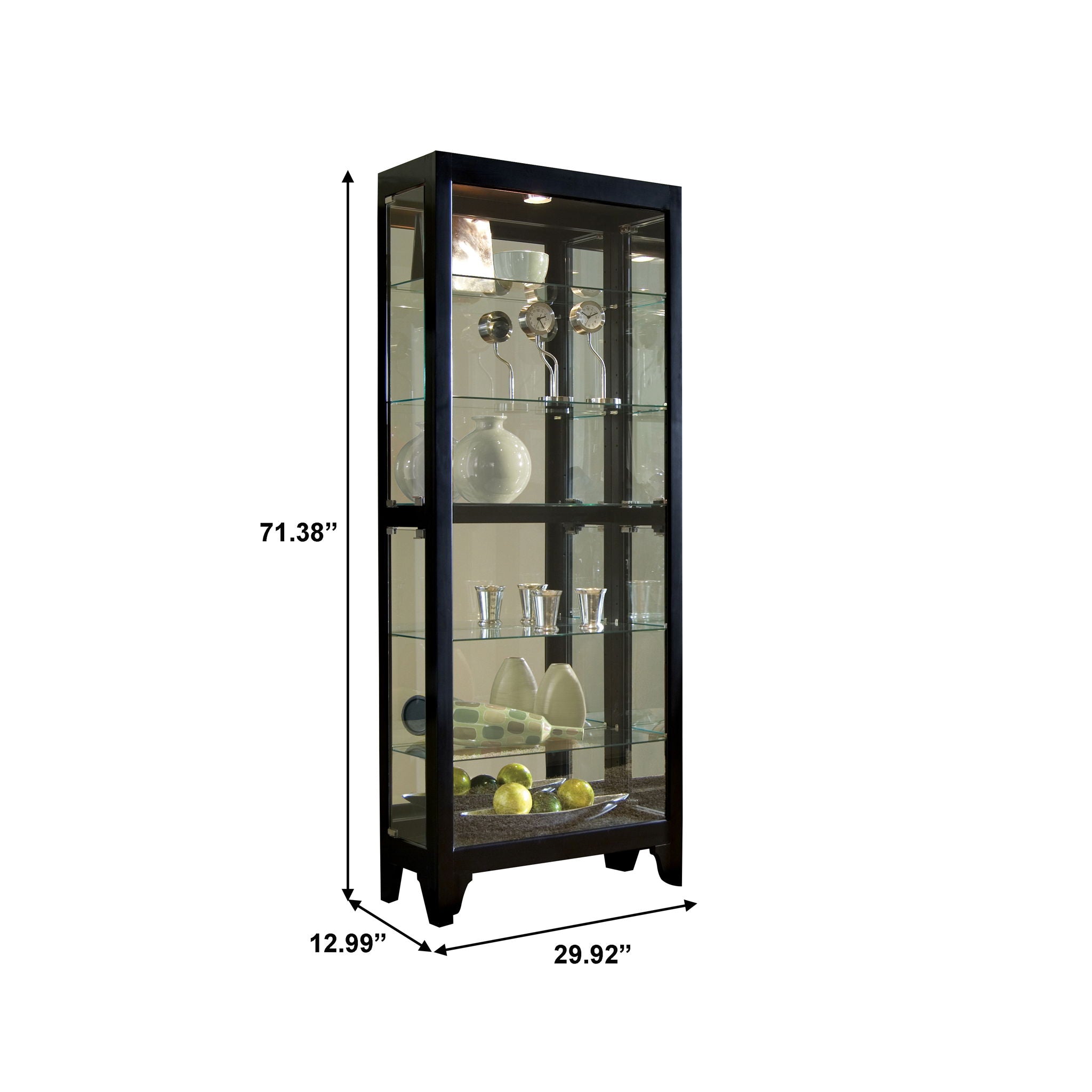 PFC Curios - Lighted Gallery Style 5 Shelf Curio Cabinet - Onyx Black