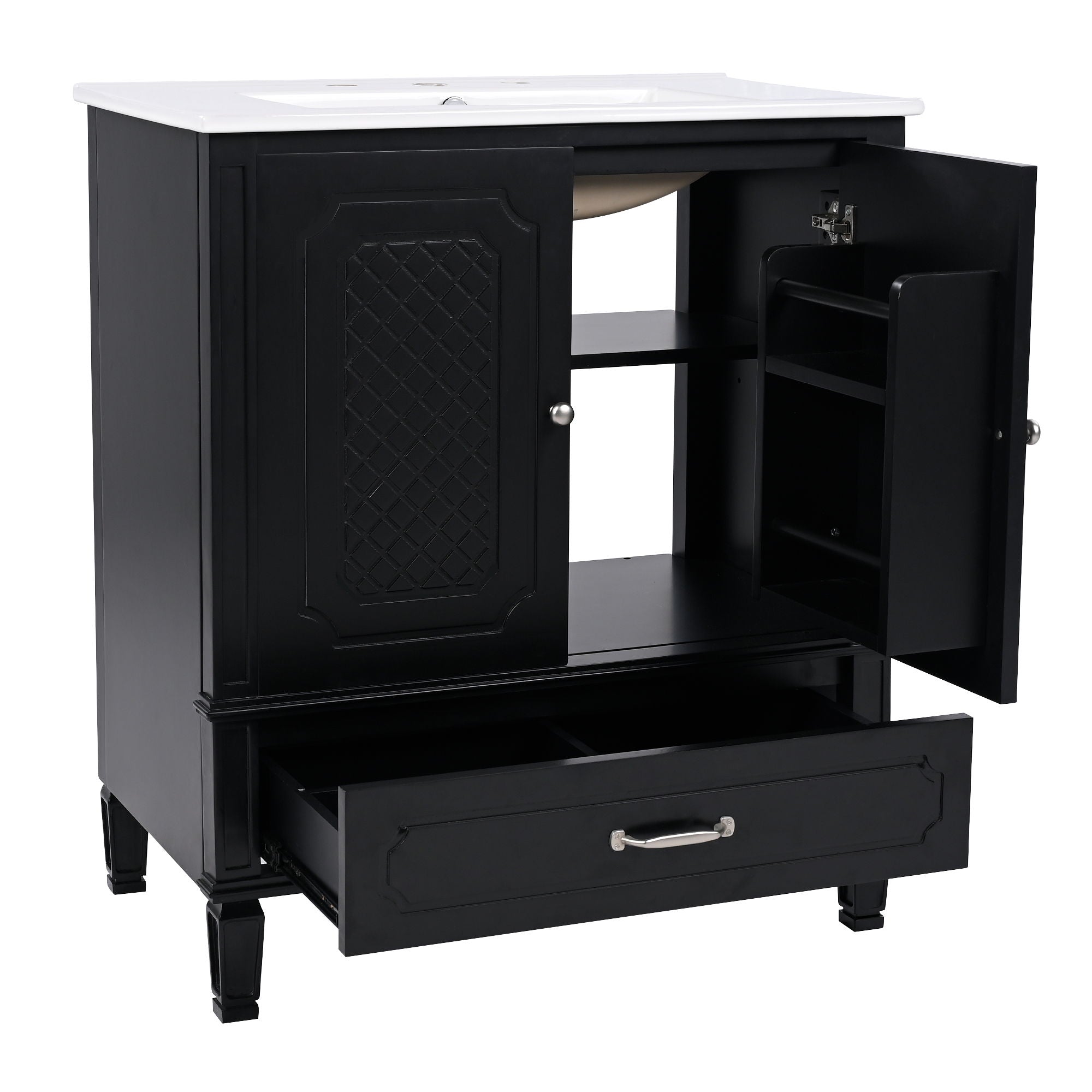 Vintage Style Bathroom Vanity With Sink, Multi Functional Storage, Soft-Closing Door