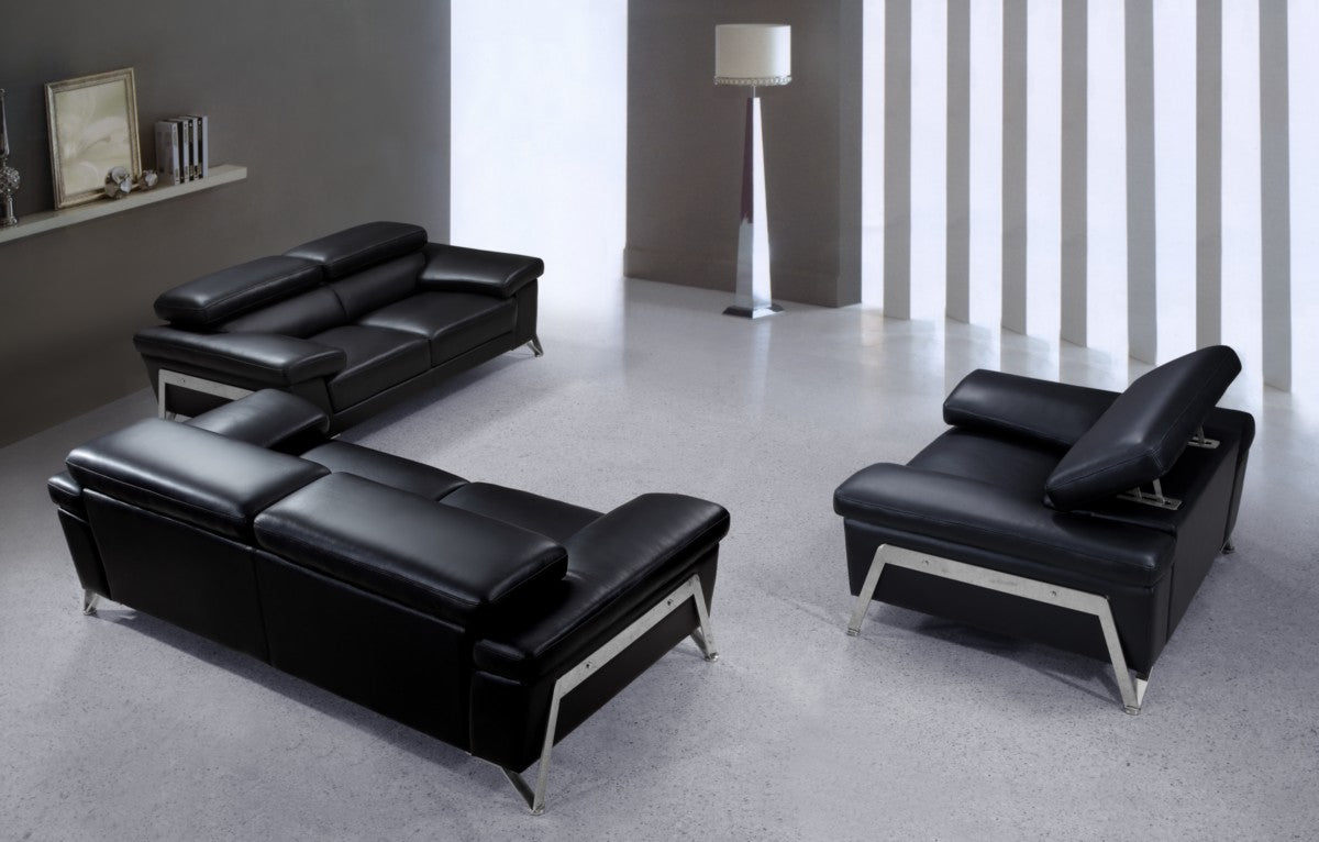Divani Casa Encore Modern Black Leather Loveseat