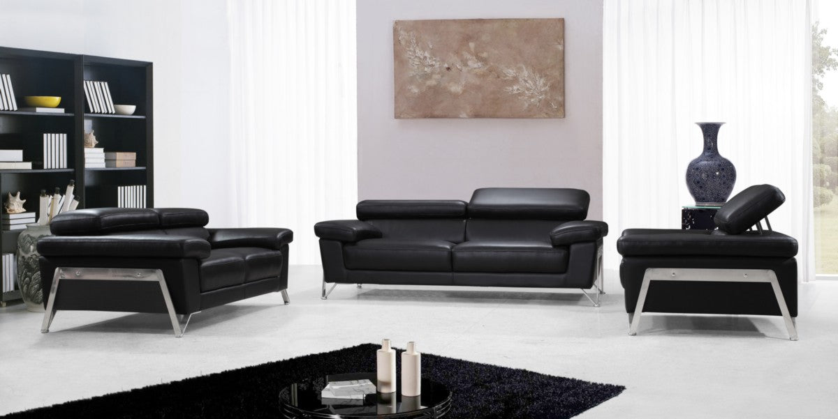 Divani Casa Encore Modern Black Leather Loveseat