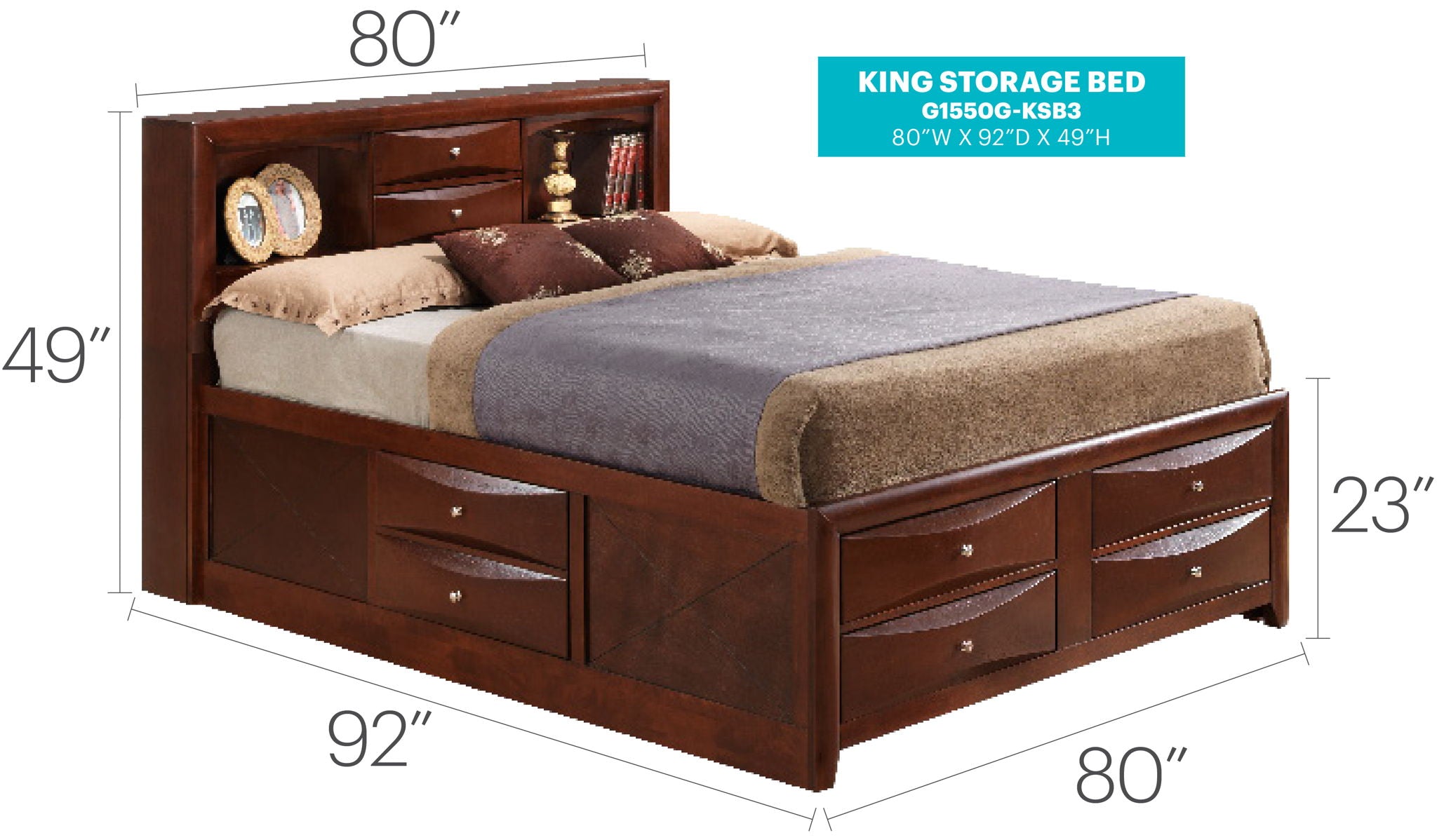 Modern Design Storage Bed With Bookcase Headboard