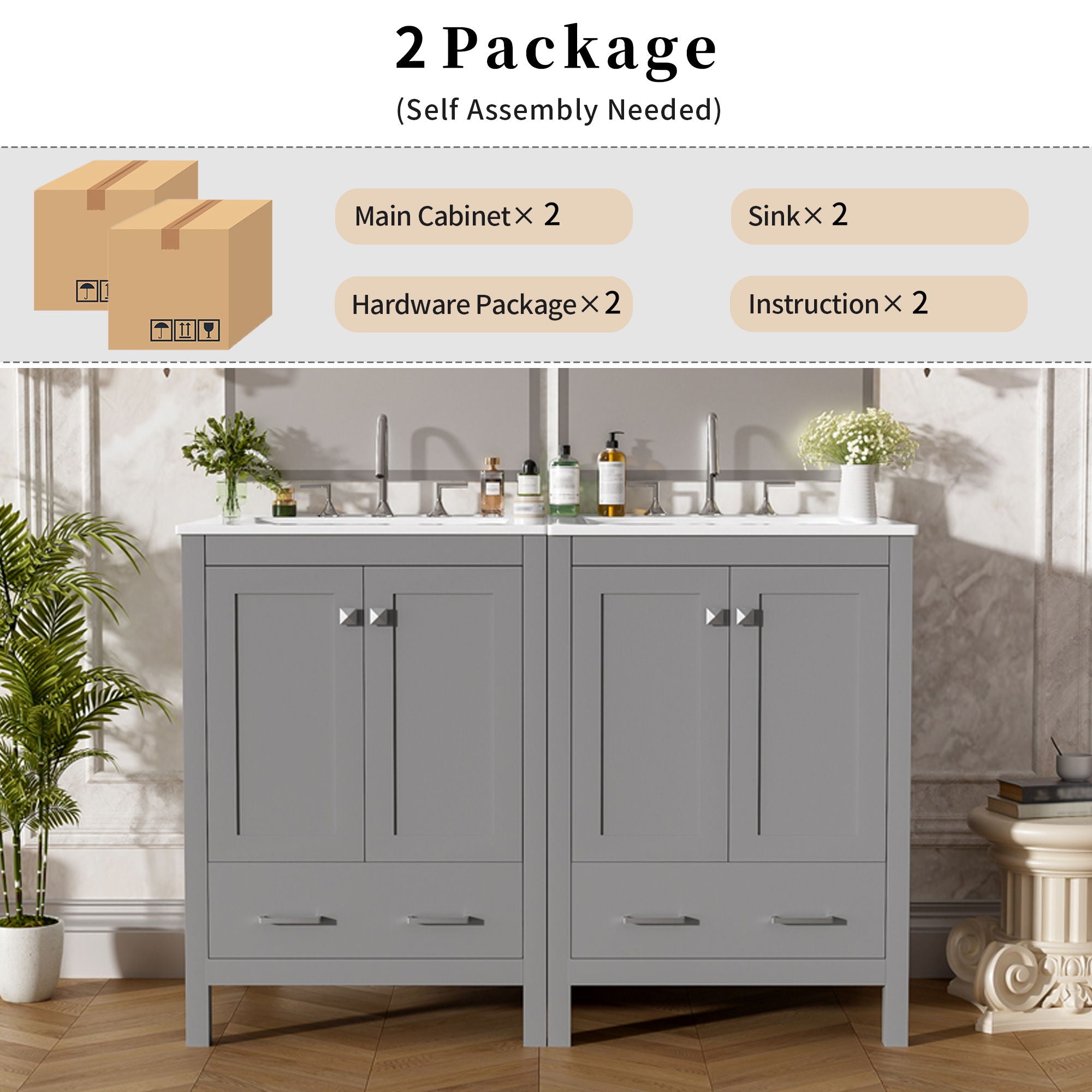 Bathroom Vanity With Integrated Undermount Ceramic Sink, 2 Doors And 1 Drawer, Soft Close Hinges