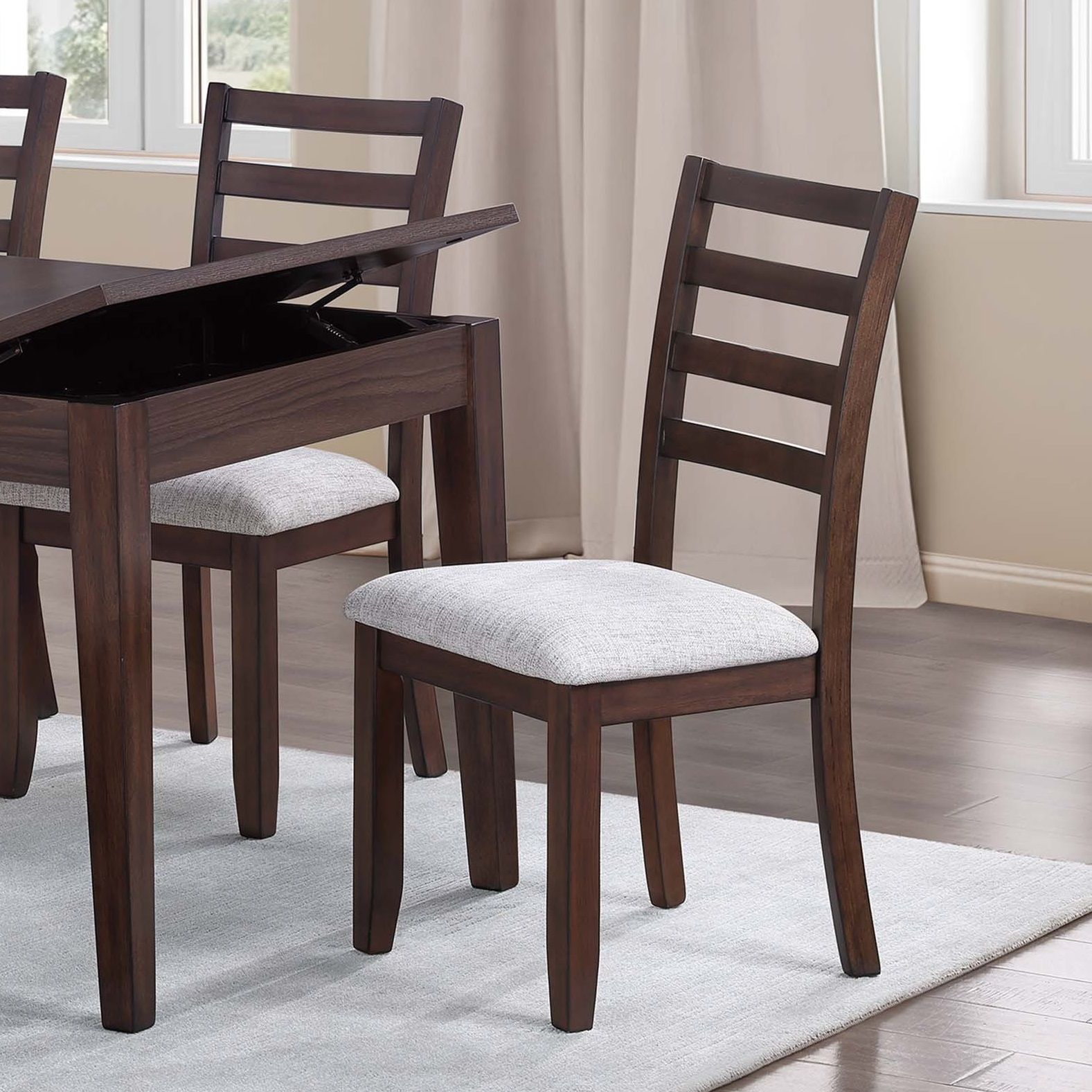 6 Piece Dining Set Table With Storage Ladder Back Chairs And Bench - Walnut