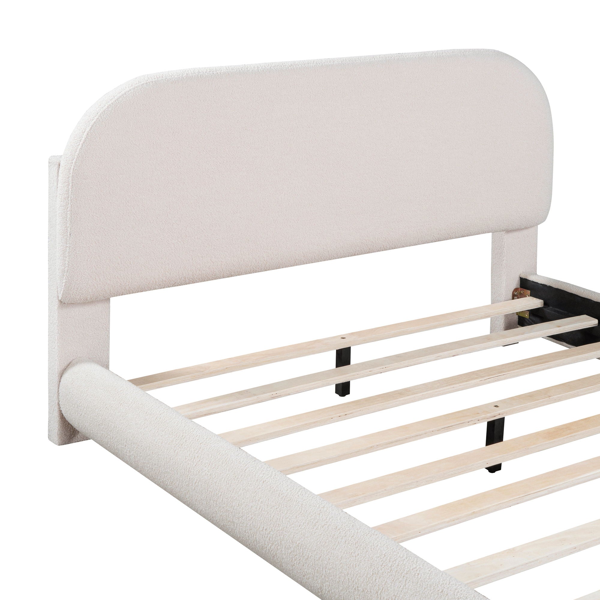 Upholstered Platform Bed With Thick Solid Frame And Stylish Curve-Shaped Design