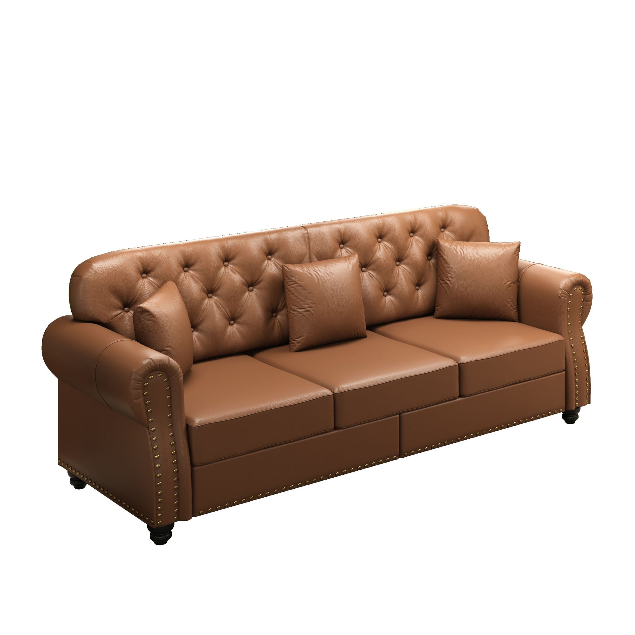 Upholstered Sofa With Nailhead Trim, Rolled Armrests With Ottoman