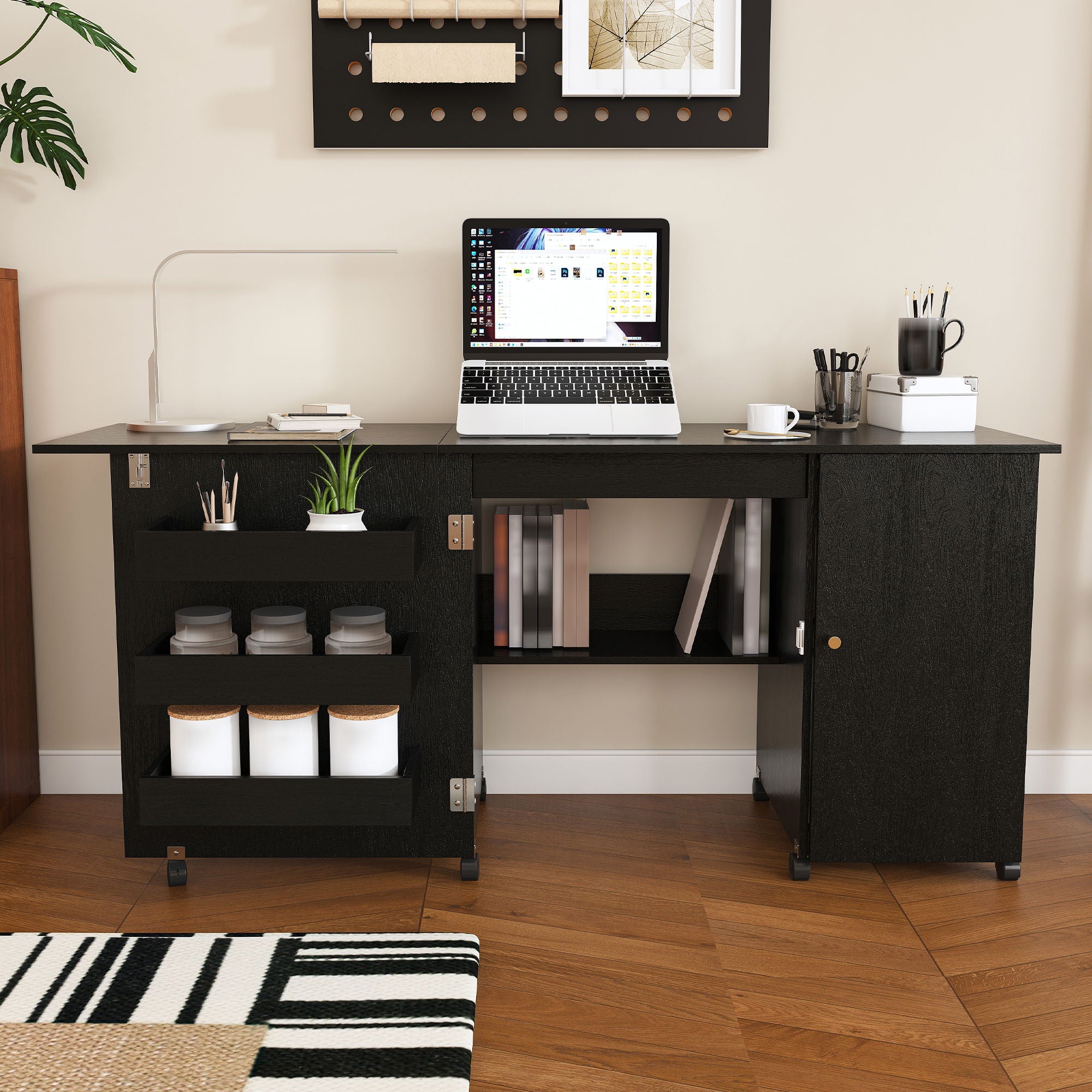 Foldable Sewing Table With Locking Casters