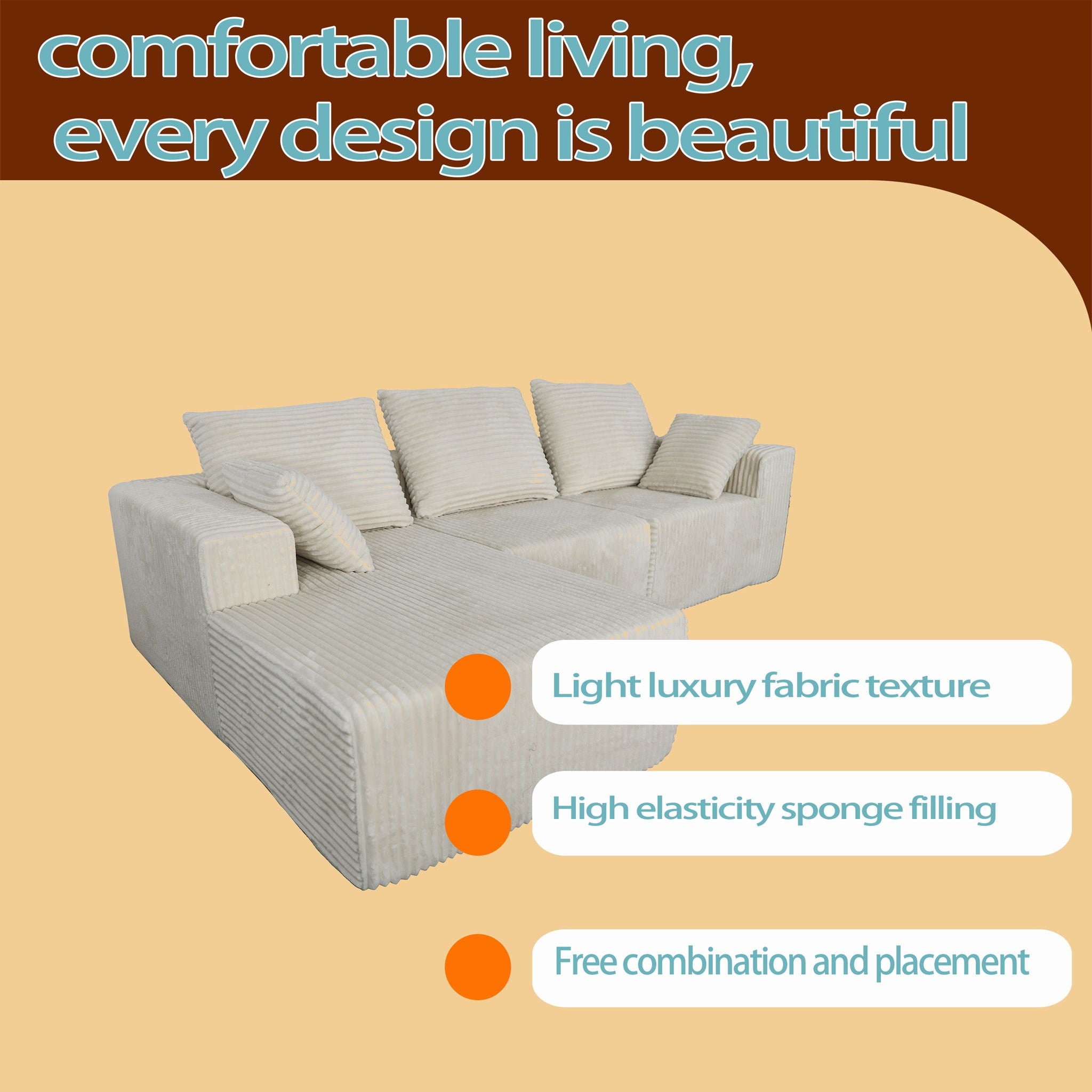 Corner Combination Sofa Sectional Couch With Soft Fabric