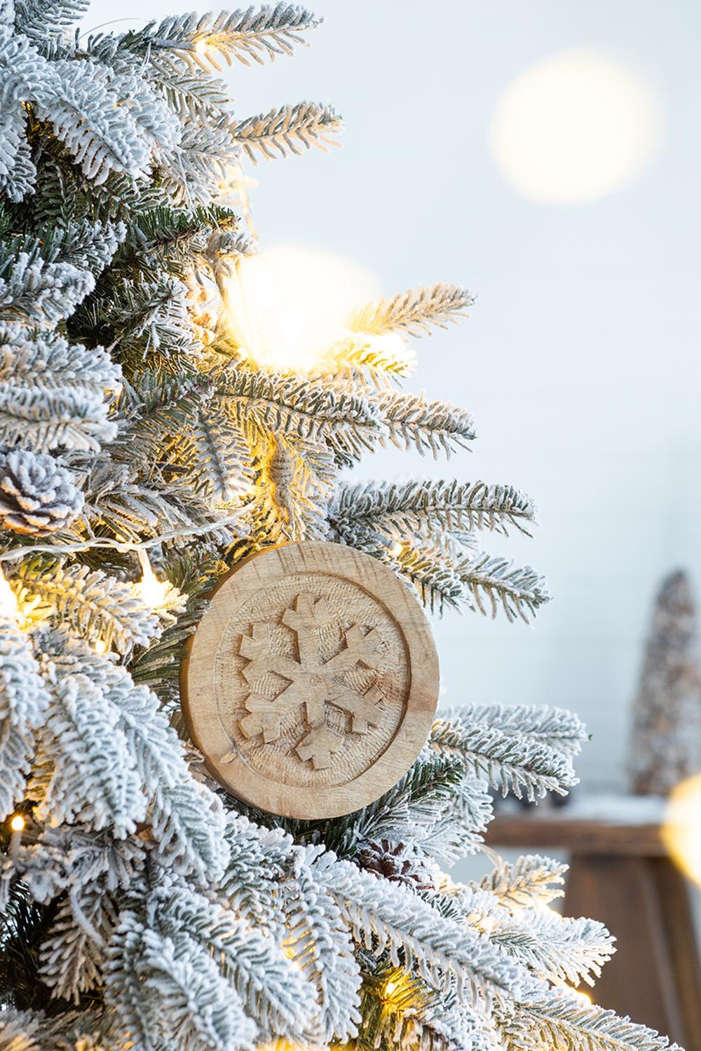 Wooden Hanging Circle With Snowflake Cut Decorative Hanging Christmas Tree Ornaments For Holiday Party Decorations (Set of 12) - Multi