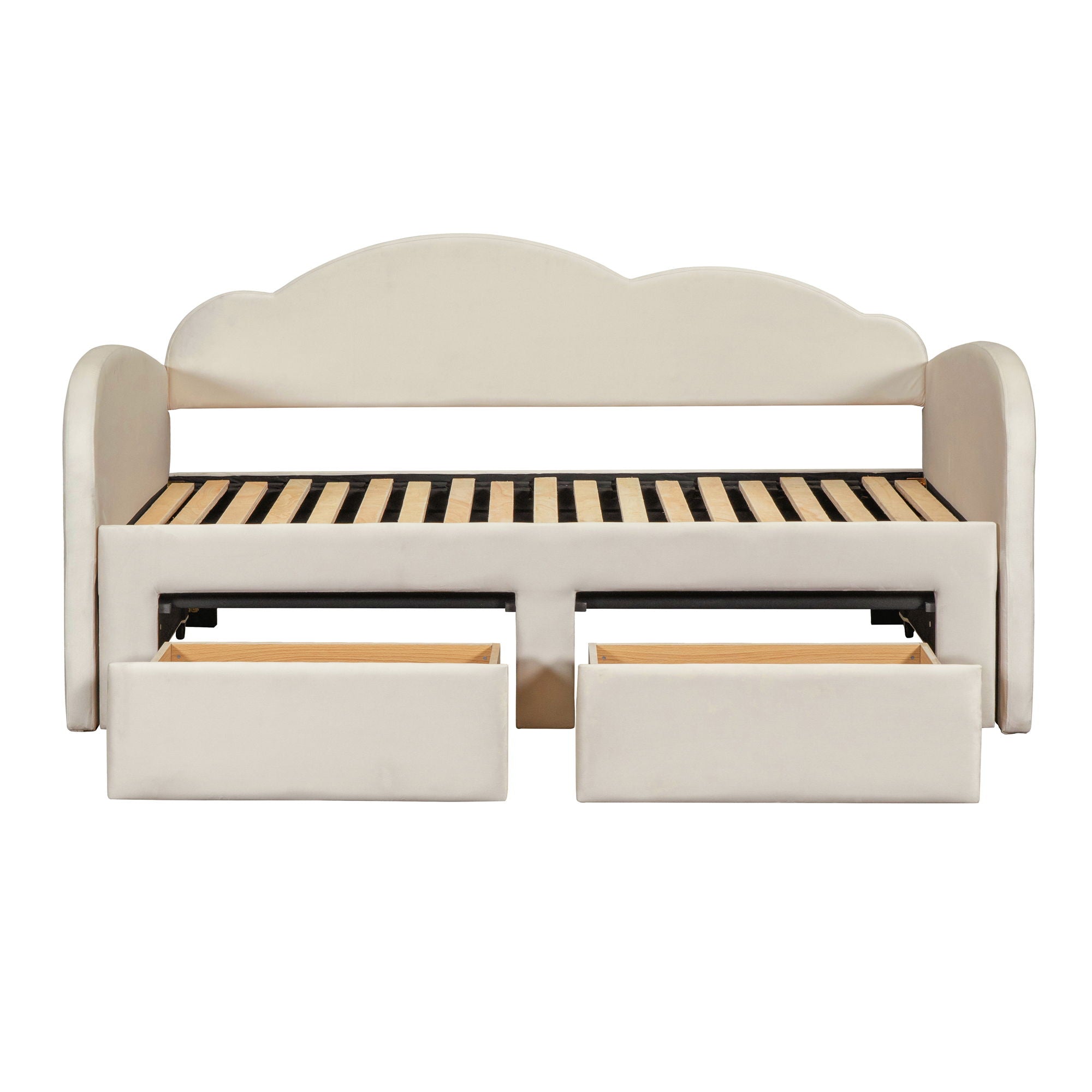 Upholstered Daybed With Cloud-Shaped Backrest, Trundle & 2 Drawers And USB Ports