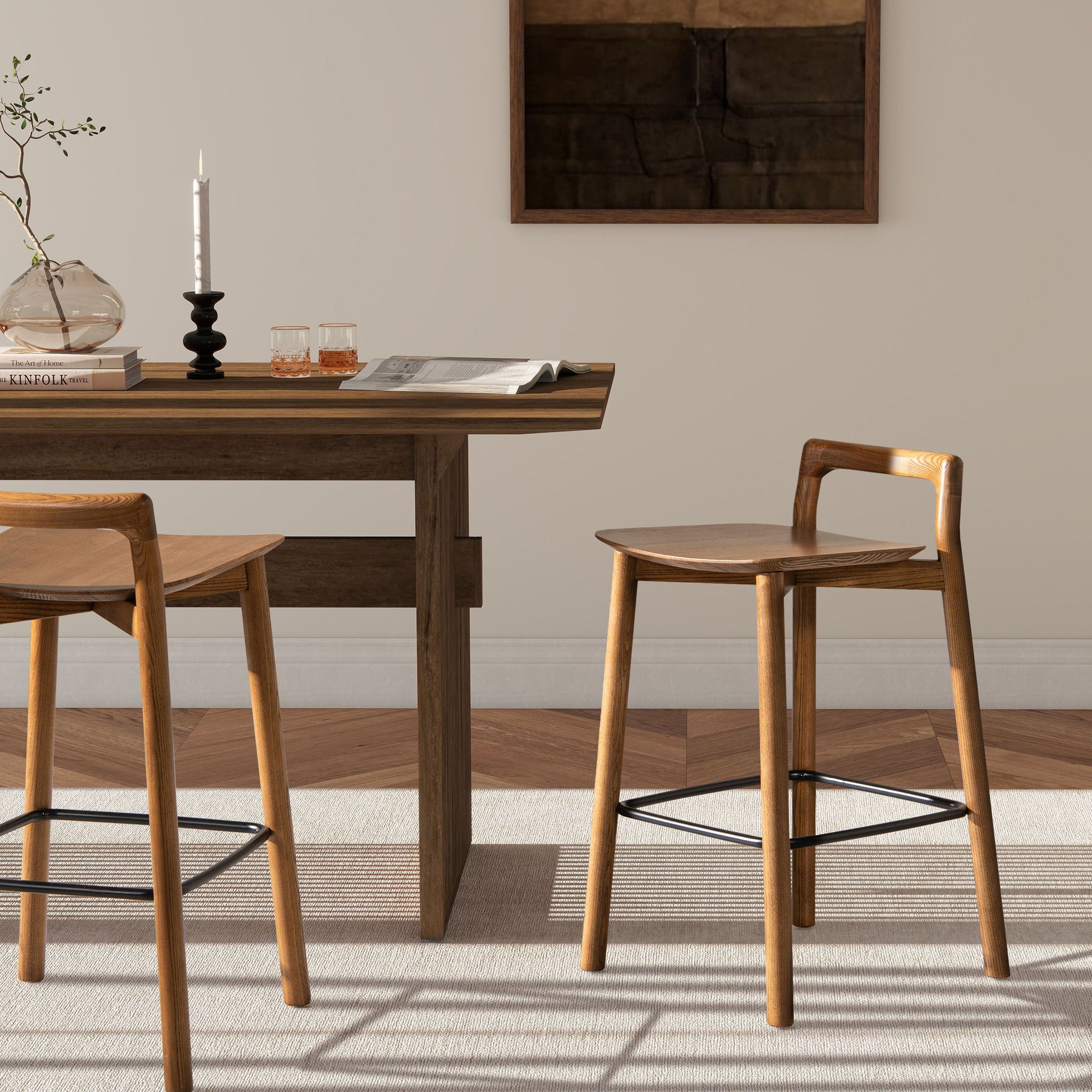 Sven - Modern Minimalist Low Back Counter Stool - Dark Brown Walnut