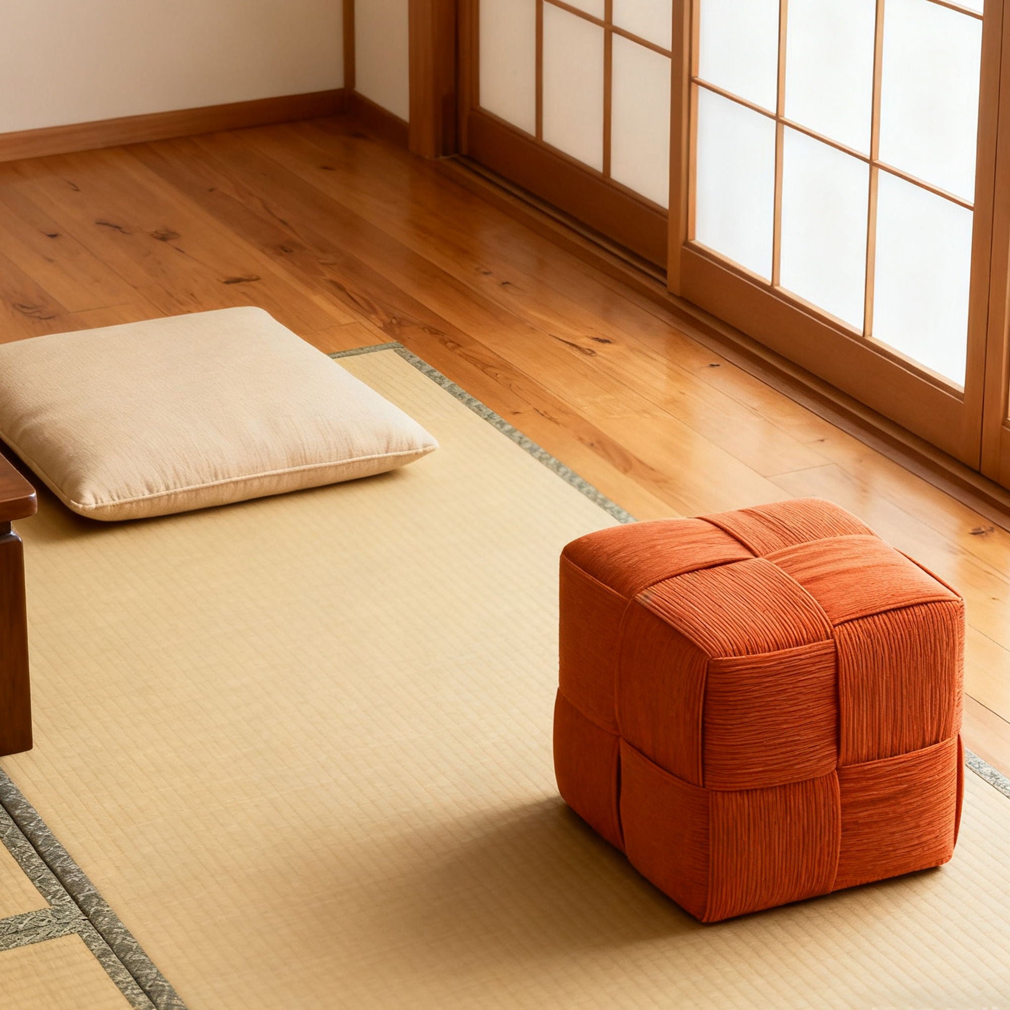 Square Ottoman Foot Rest With Woven Design