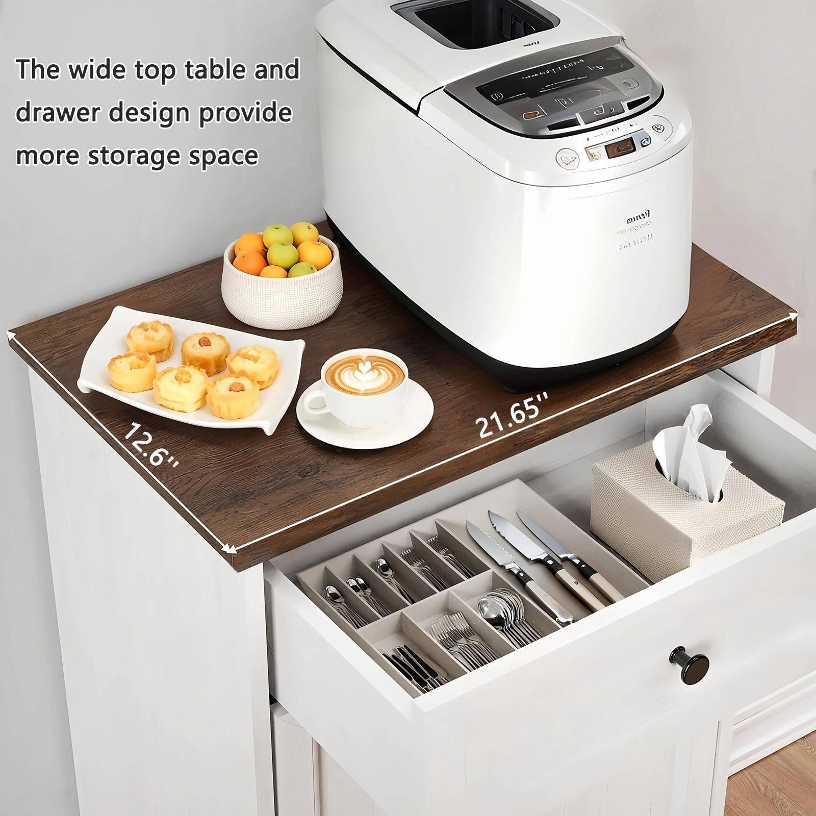 Tilt Out Trash Cabinet With Drawer, 10 Gallon Hamper - White