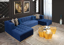Elisha, double chaise blue velvet sectional,
