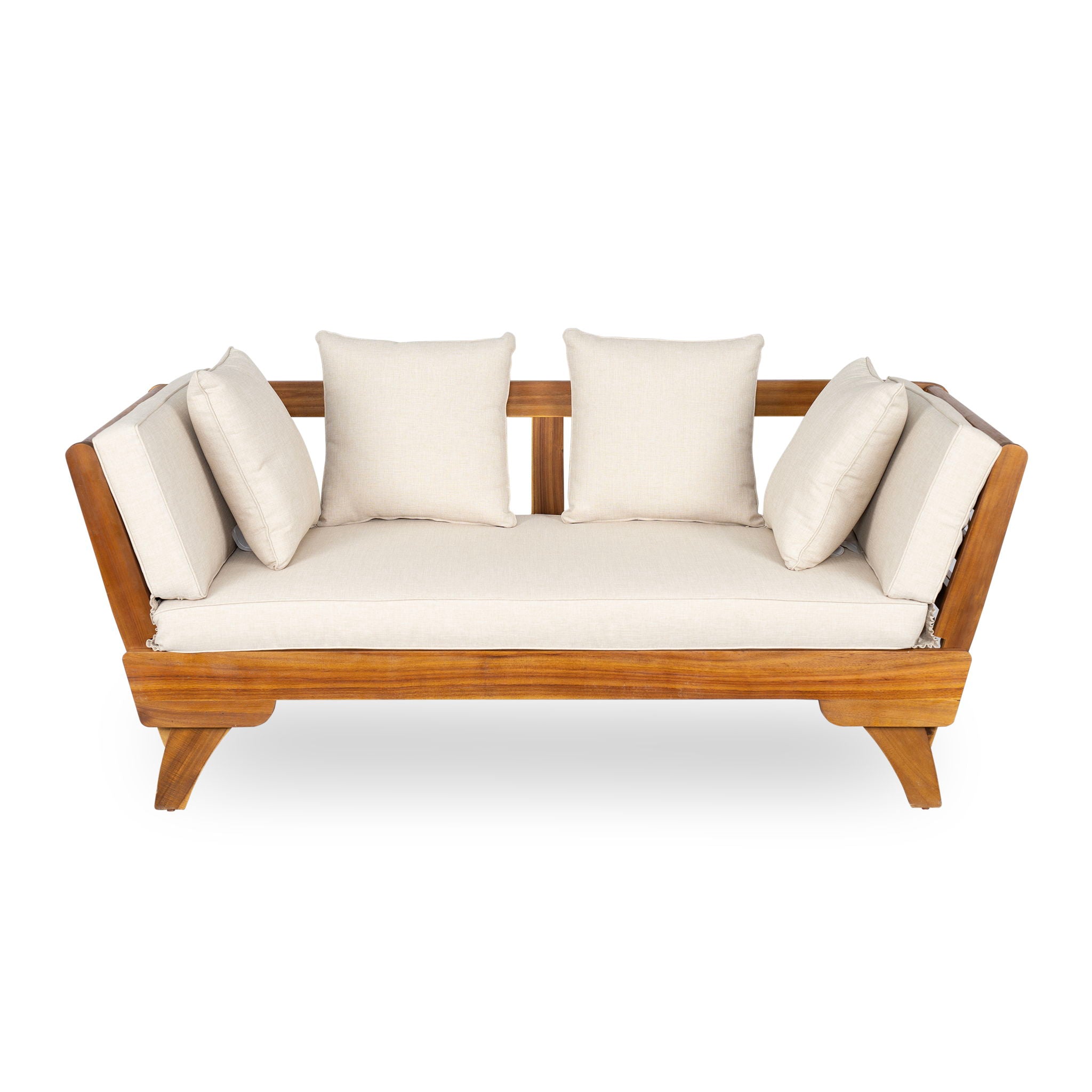 Outdoor Patio Daybed Sofa, 3 Seat Sofa With Foldable Arm 4 Back Pillows