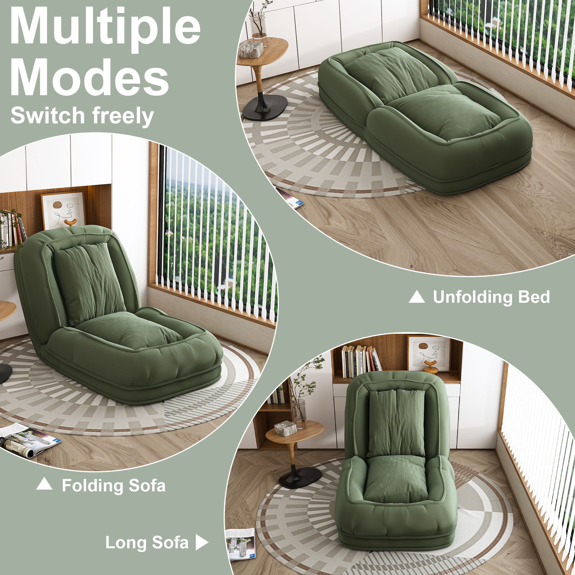 Upholstered Foldable Lazy Sofa Bed For Adults And Pets