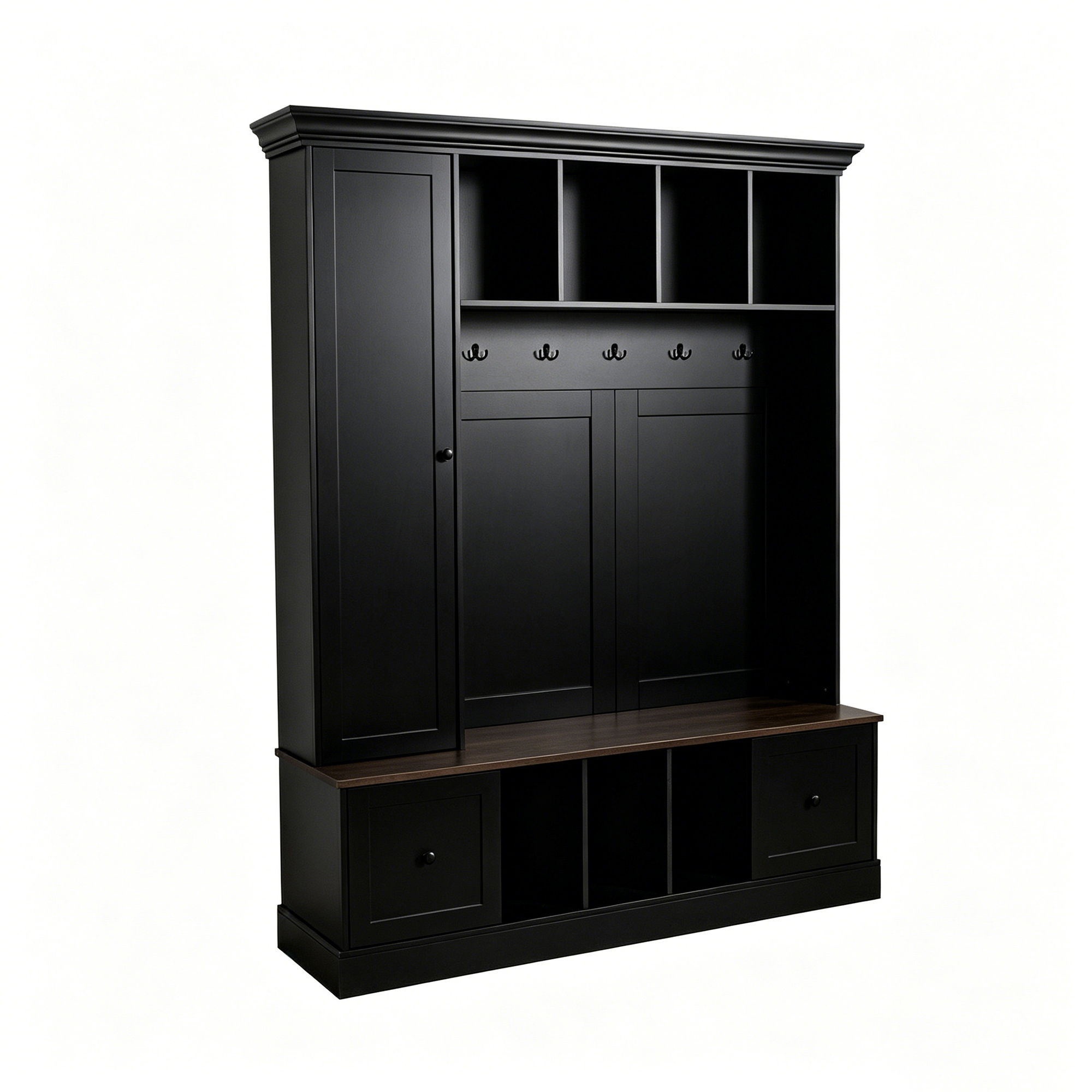 Hall Tree With Shoe Storage Bench, Entryway Coat Rack With 5 Hooks