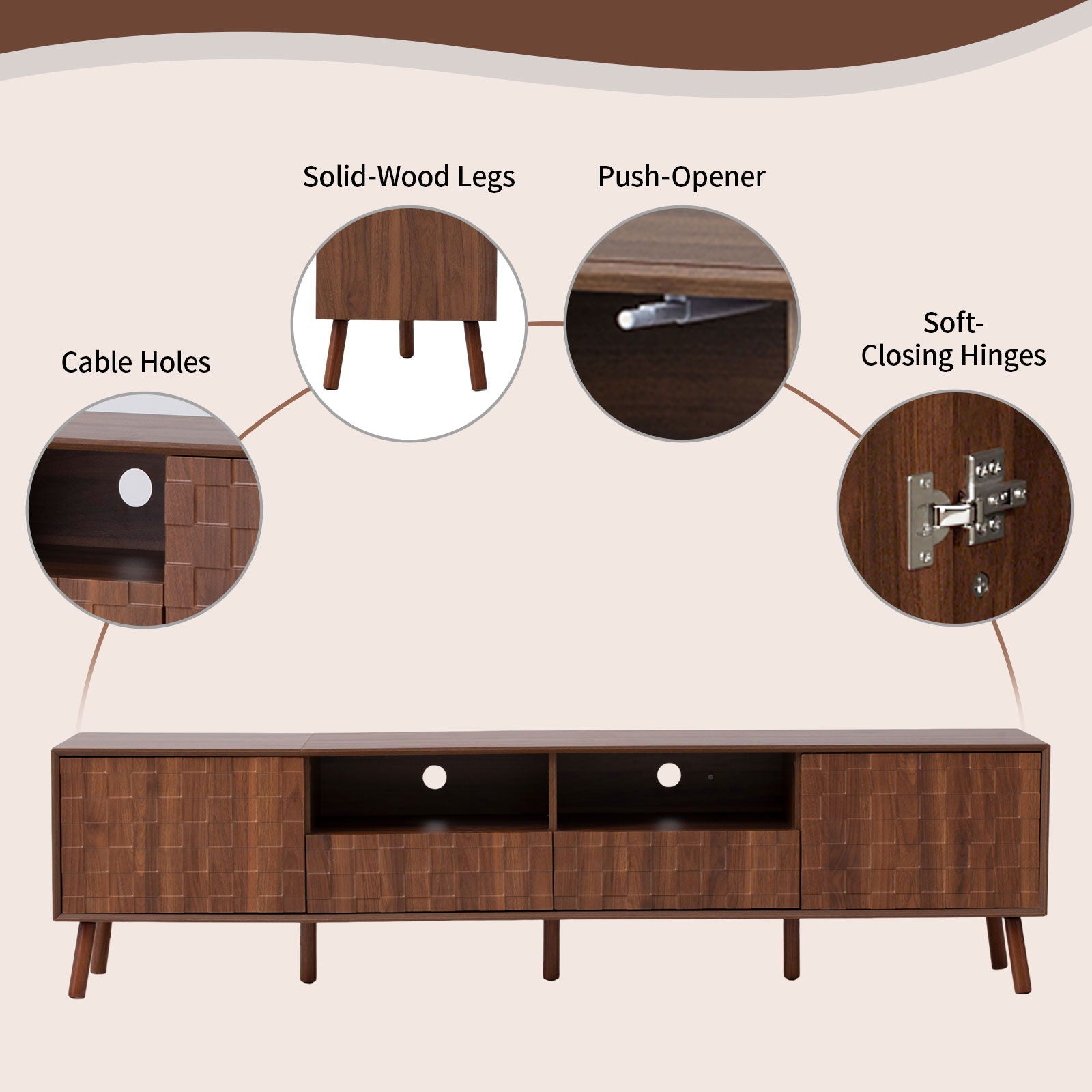 TV Stand With Drawers And Cable Management - Walnut