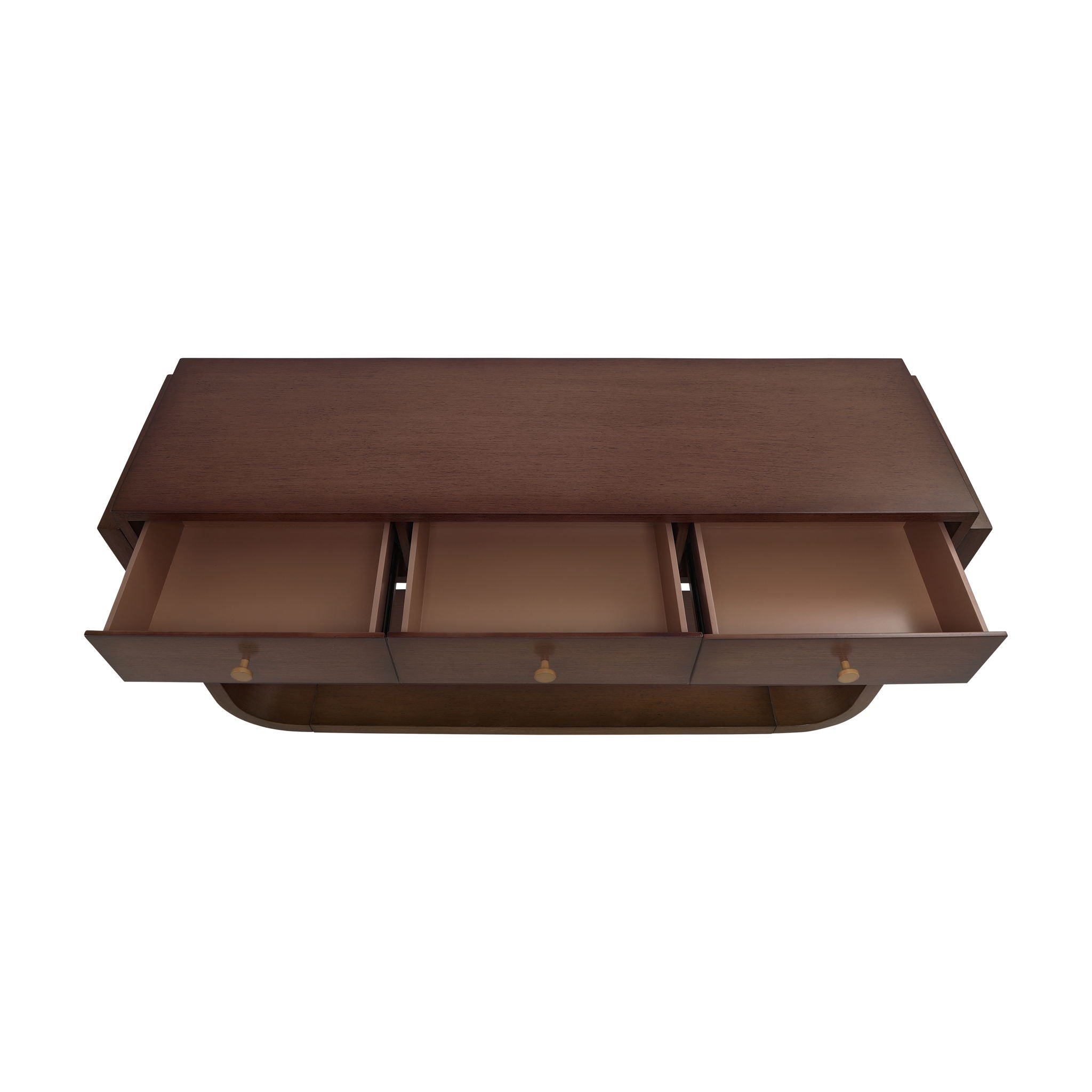 Console Table With 3 Drawers, Display Shelf, Curved Legs - Walnut