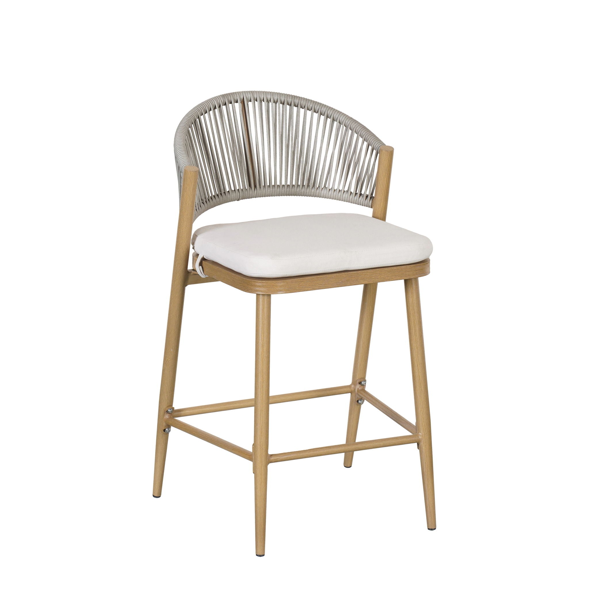 Outdoor 26" Counter Height Metal Frame Counter Stools With Scallop Shaped Backrest & Water Resistant Cushions