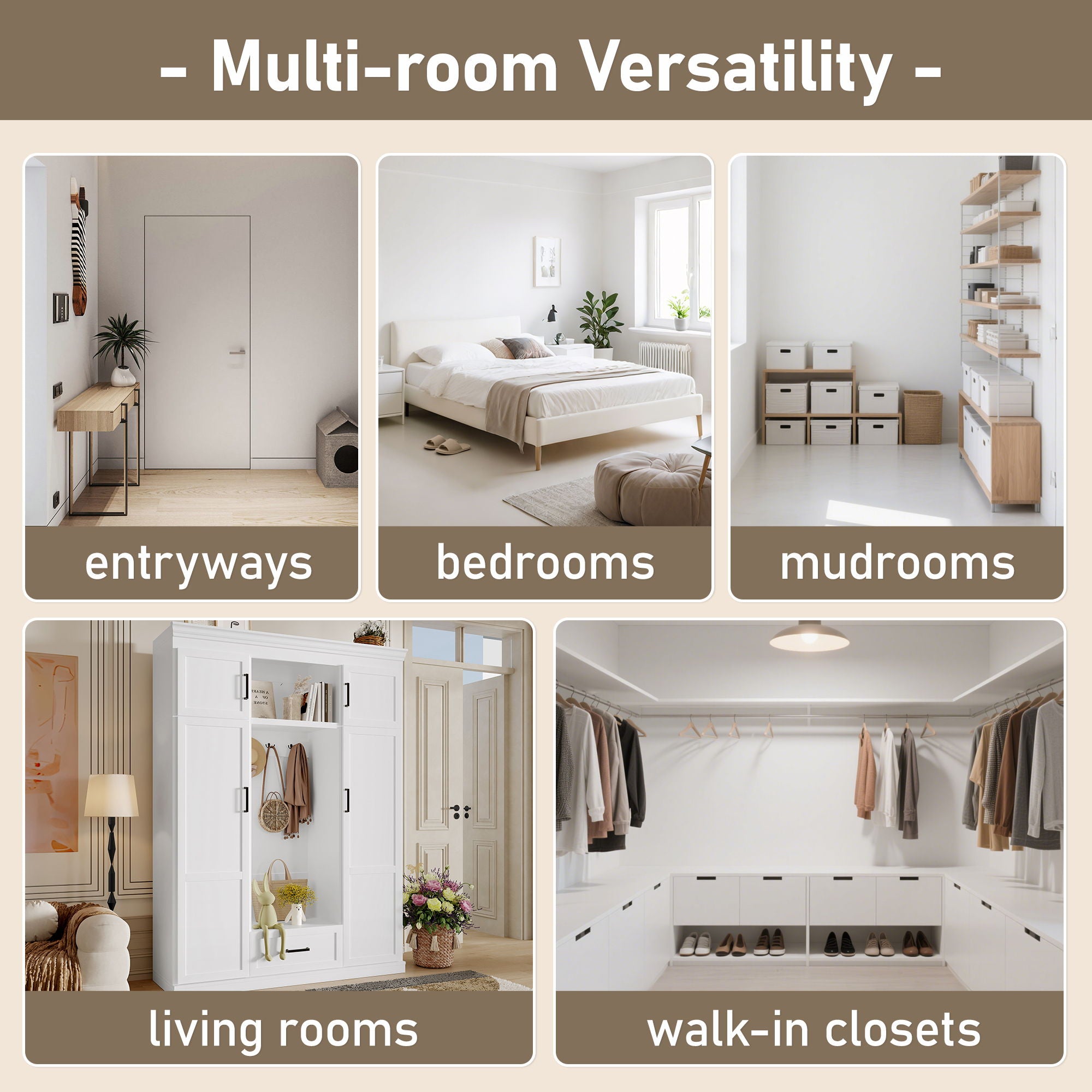 Hall Tree With Bench And 3 Hooks, Modern Entryway Storage Organizer Cabinet With 4 Doors, 1 Drawer And Adjustable Shelves