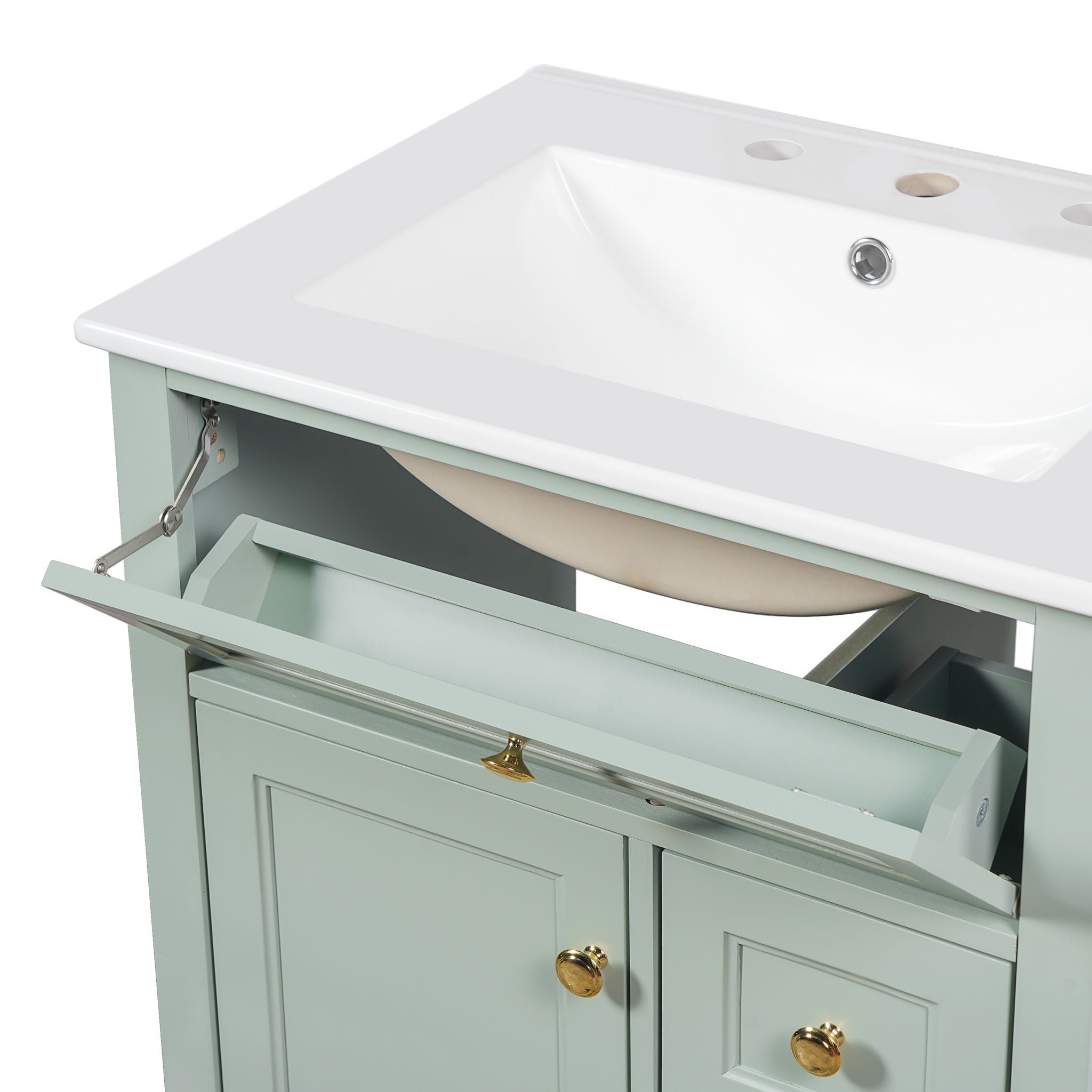 Modern Bathroom Vanity With Sink, 3 Drawers & Cabinet With 2 Tier Door Storage