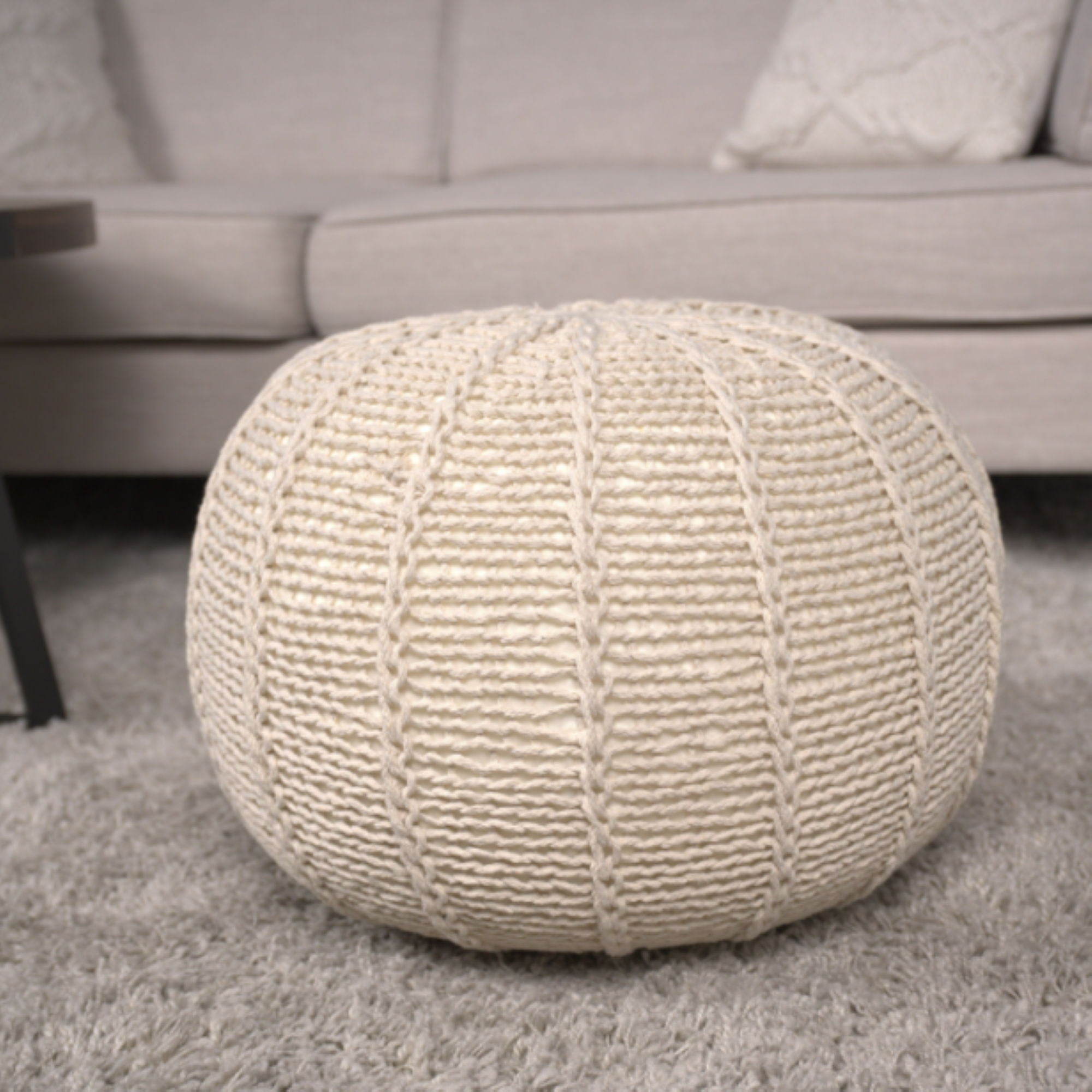 Bordeaux - Knitted Round Pouf Ottoman And Floor Cushion